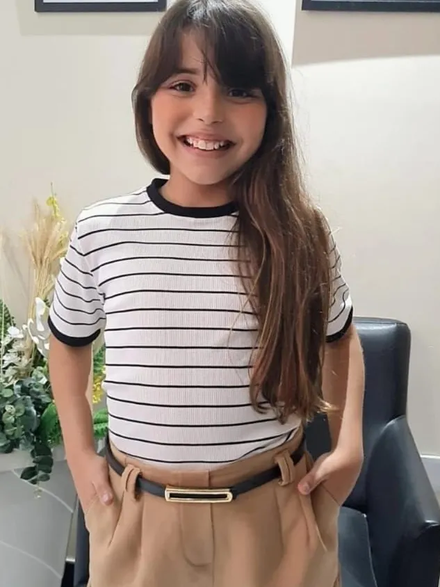 Cropped listrado juvenil tecido Ribana (O)