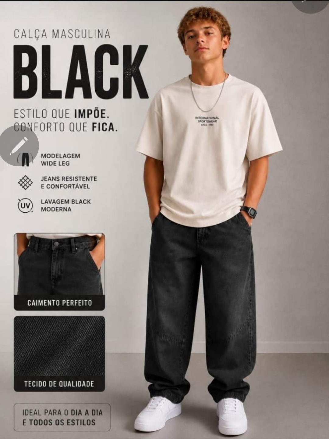 Calça jeans balão masculina