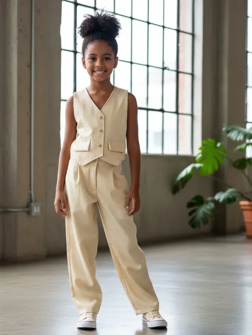 Conjunto feminino juvenil de calça e colete (M)