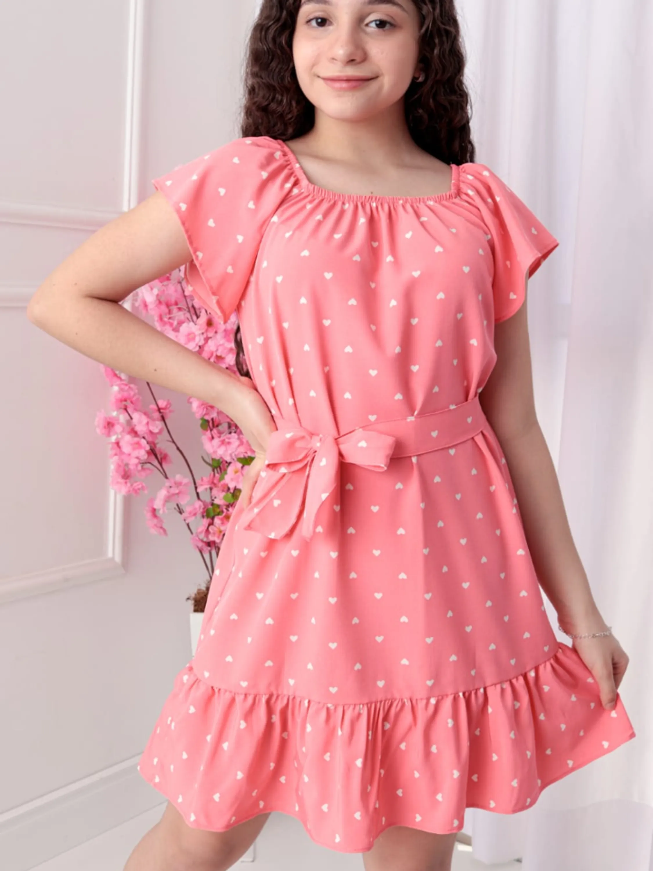 Vestido juvenil curto de poa (R)