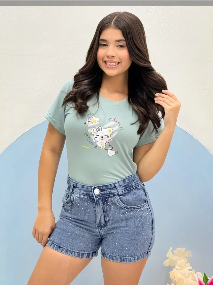 Shorts brilho feminino juvenil jeans