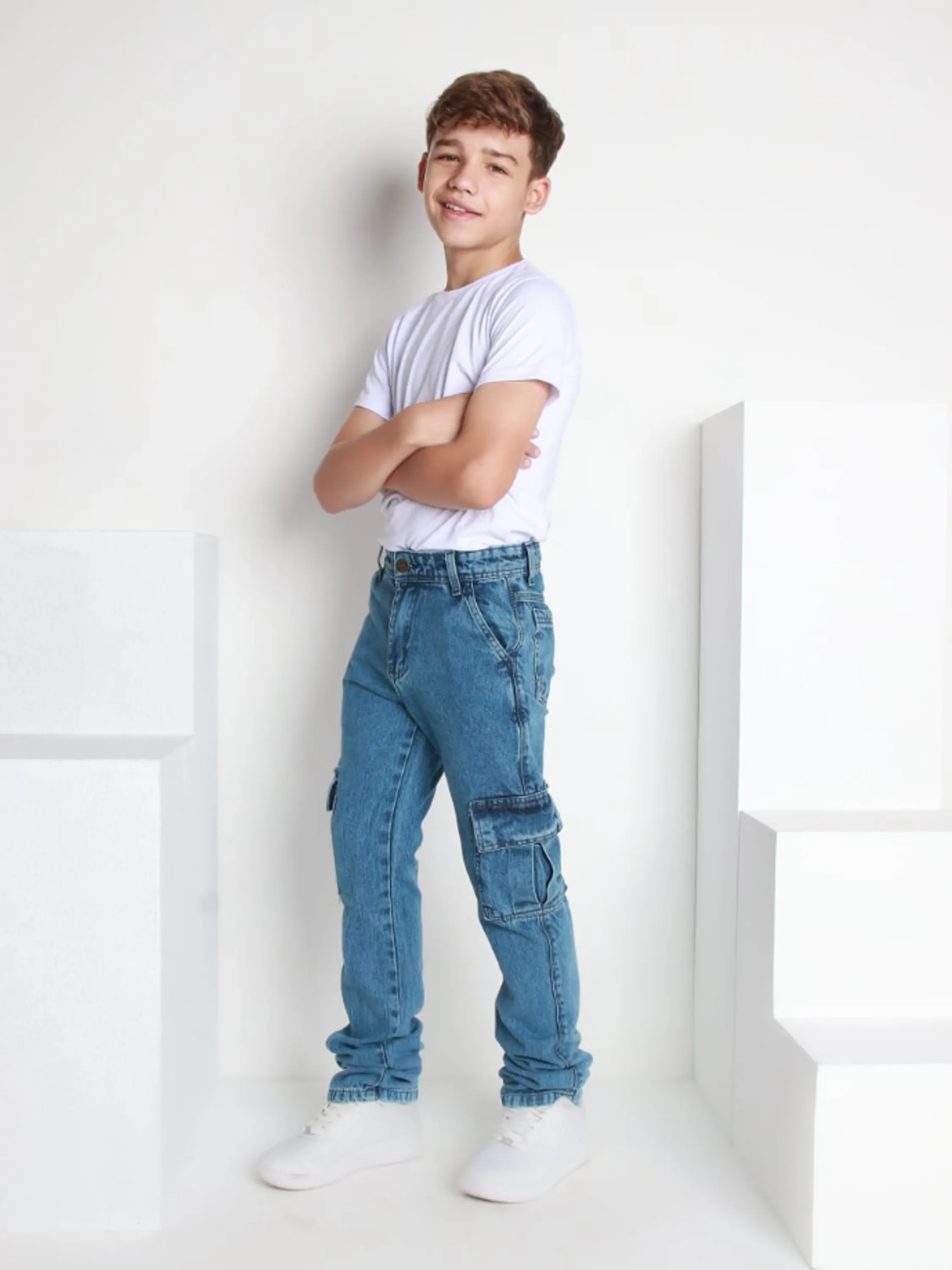Calça jeans masculina cargo (D)