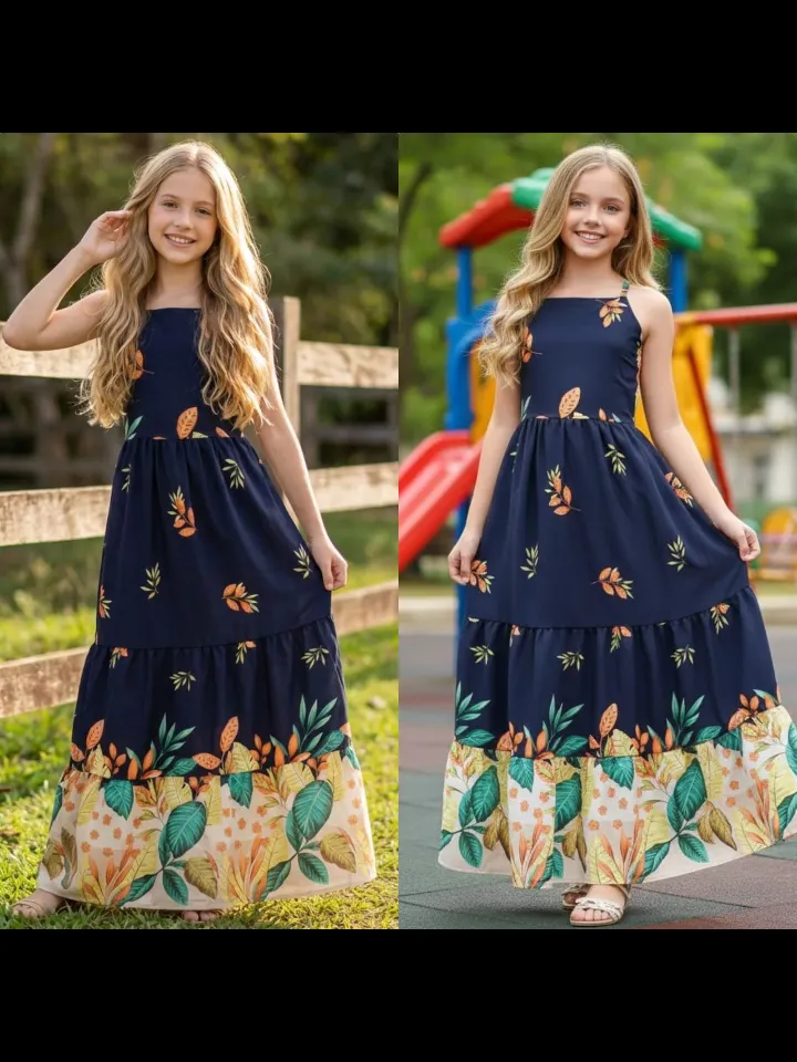 Vestido longo juvenil estampado (P)