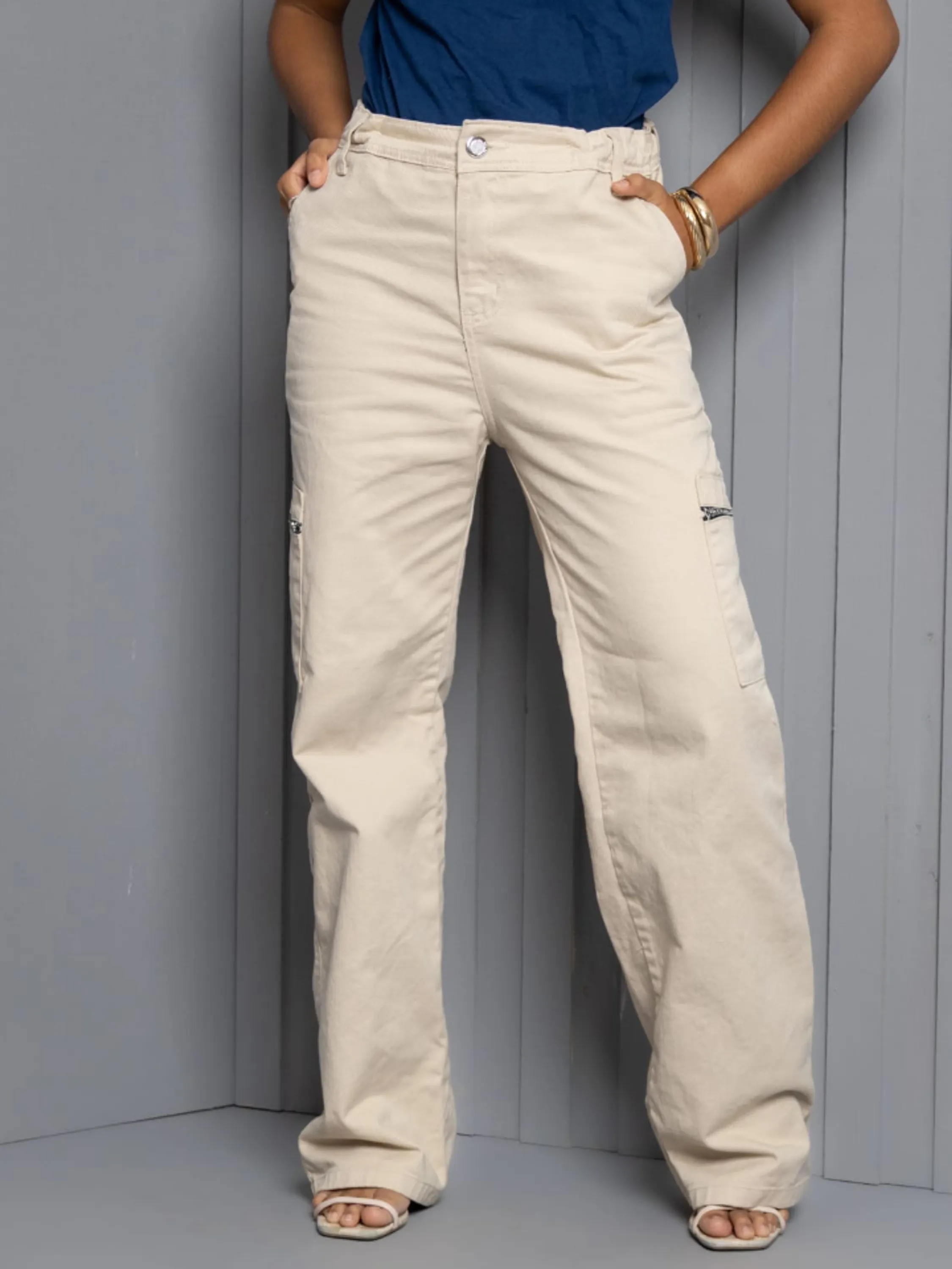 Calça Cargo Wid Leg juvenil com elástico na cintura (D)