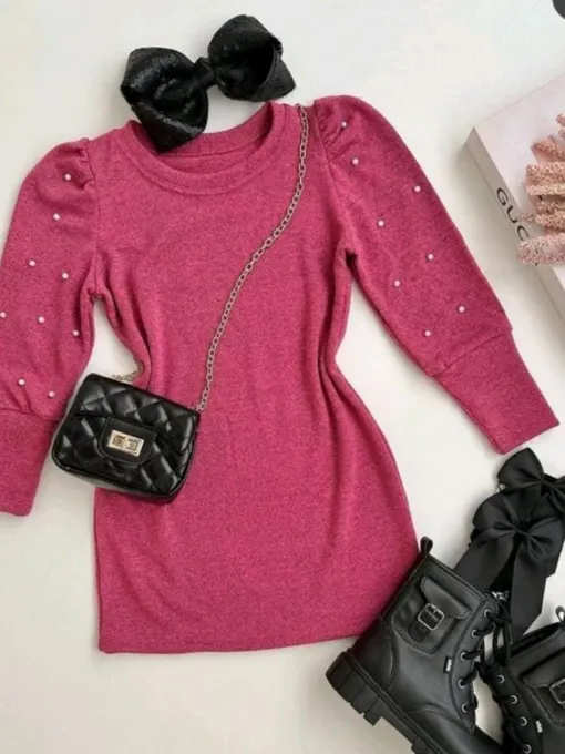 Vestido manga longa juvenil com pérola (20)