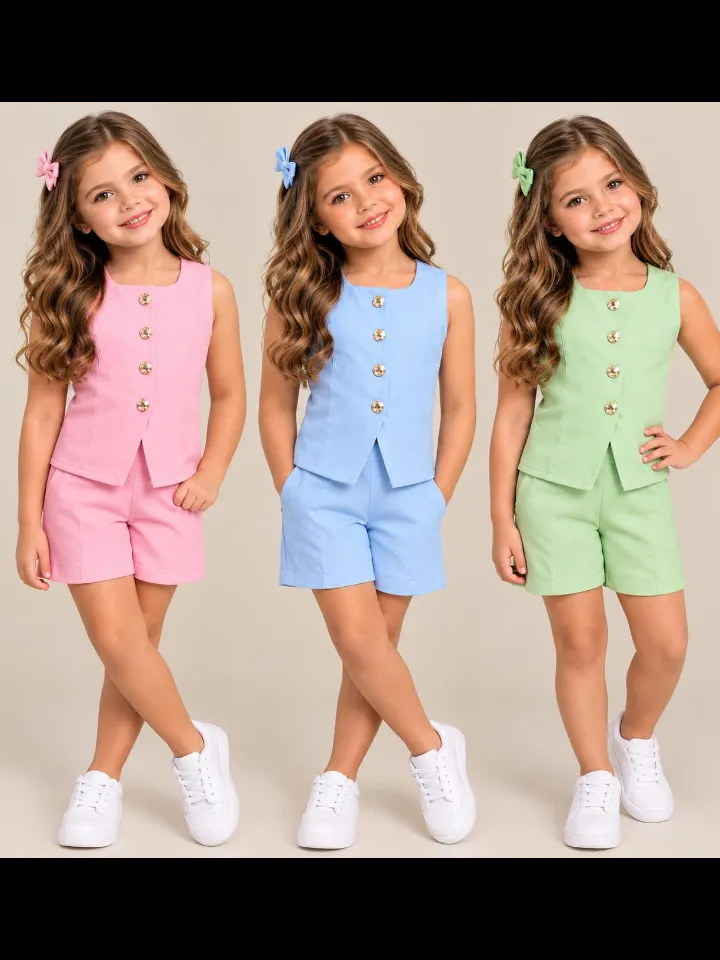 Conjunto de shorts e regata feminino infantil (07)