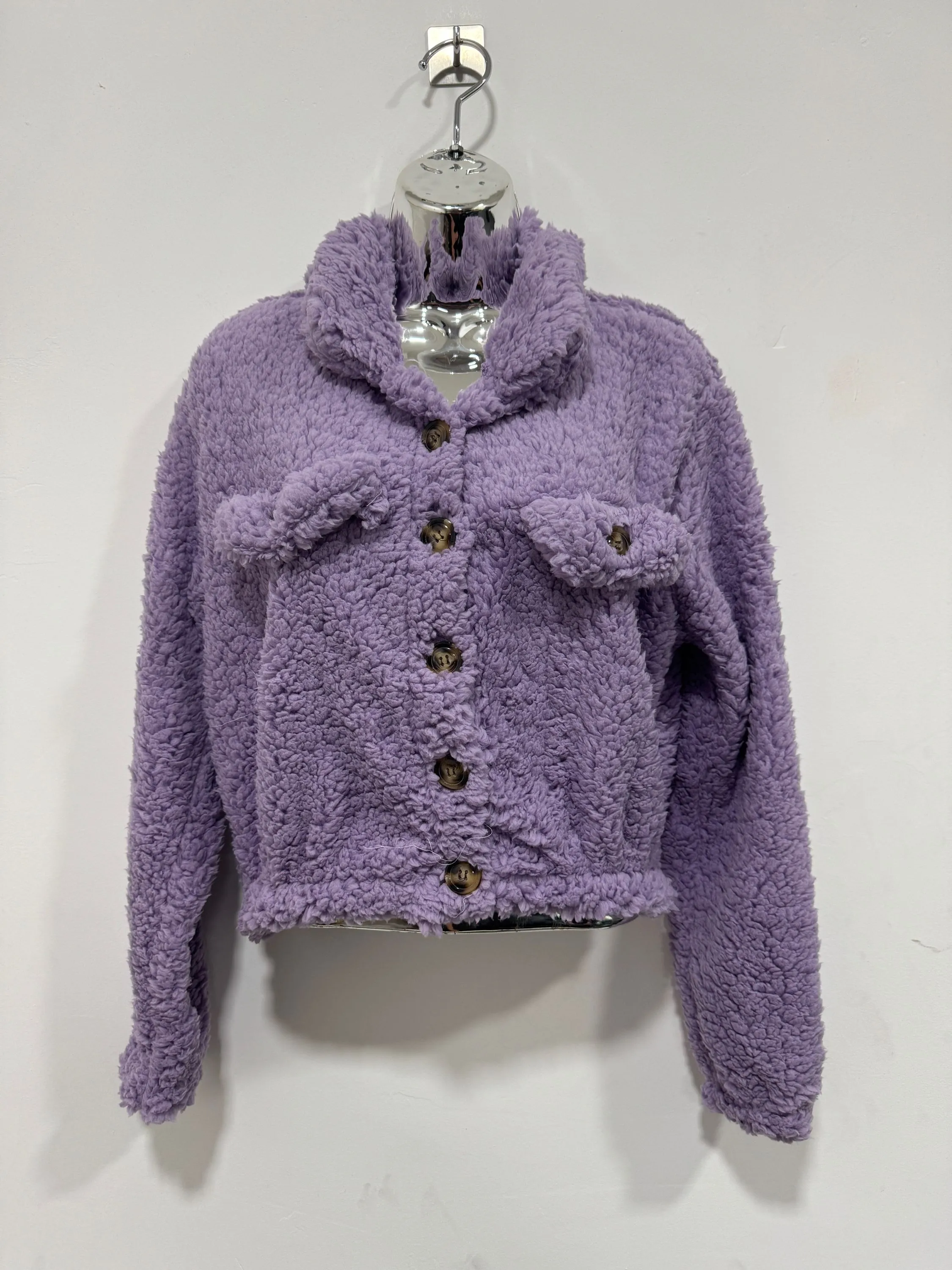 Casaco Teddy curto Jaqueta de botão Moda Feminino Felpudo
