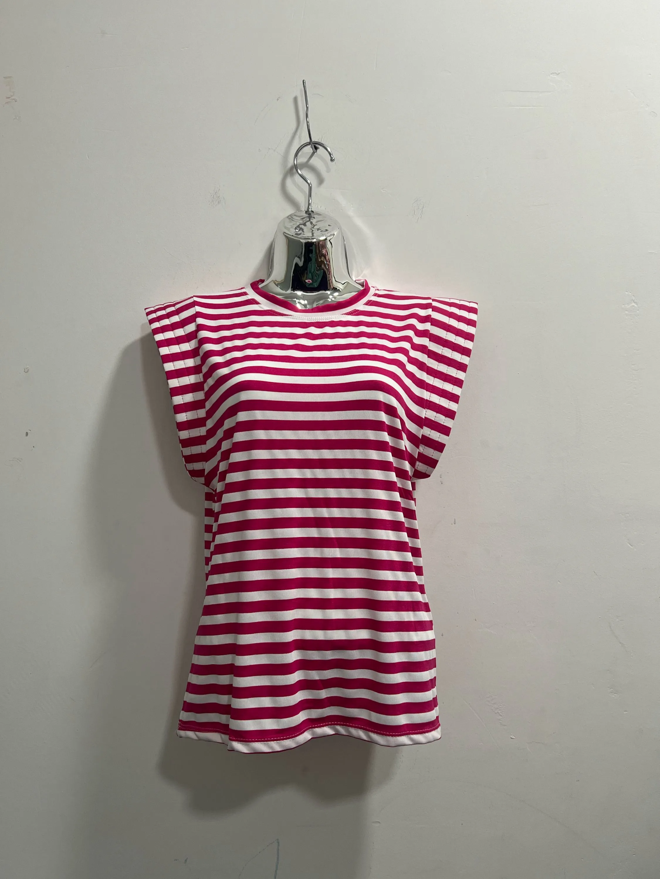 blusa Impressão Listrada Ombreira Camiseta