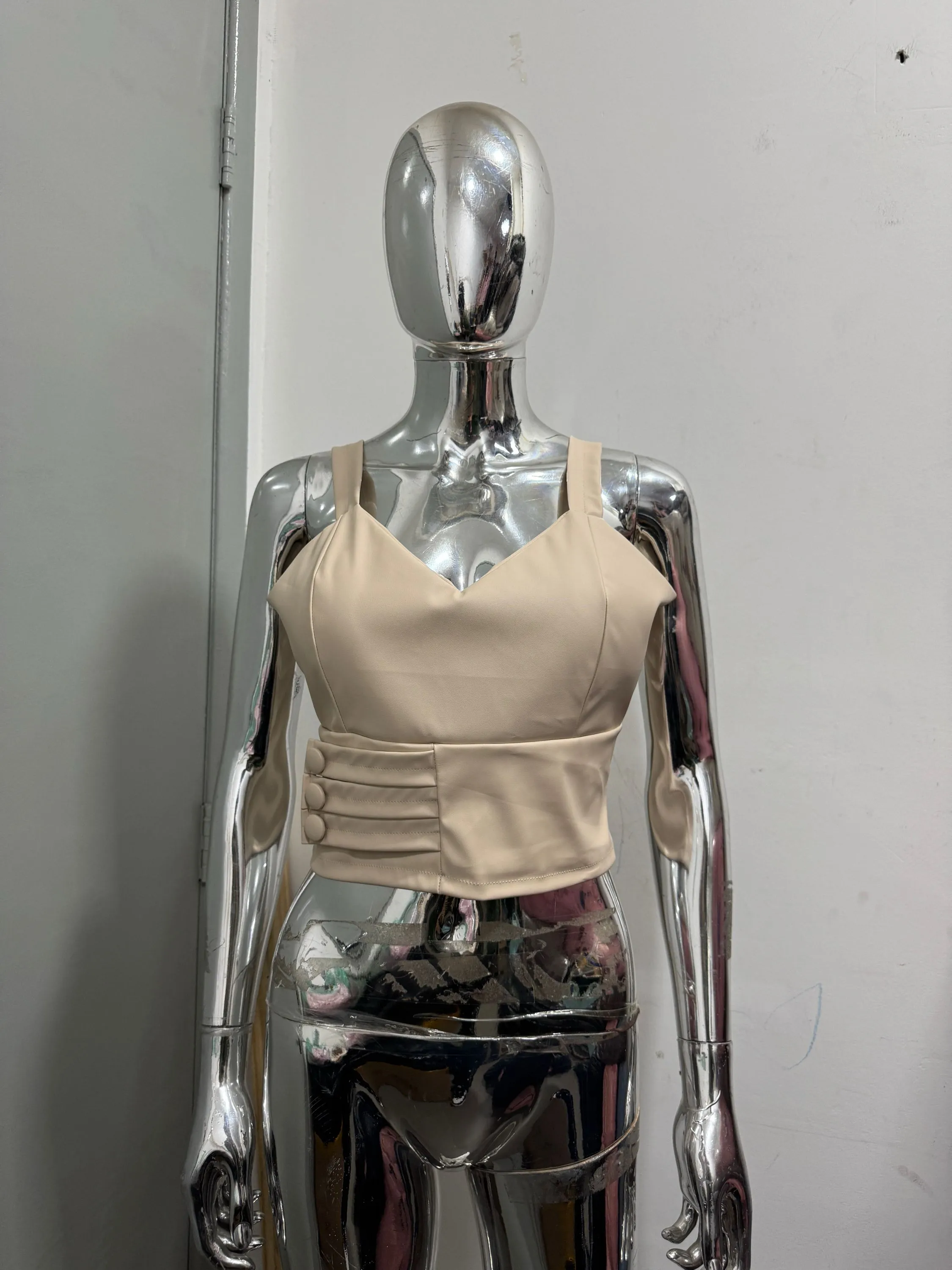 Cropped Alcinha Feminino Courino Couro Detalhe n