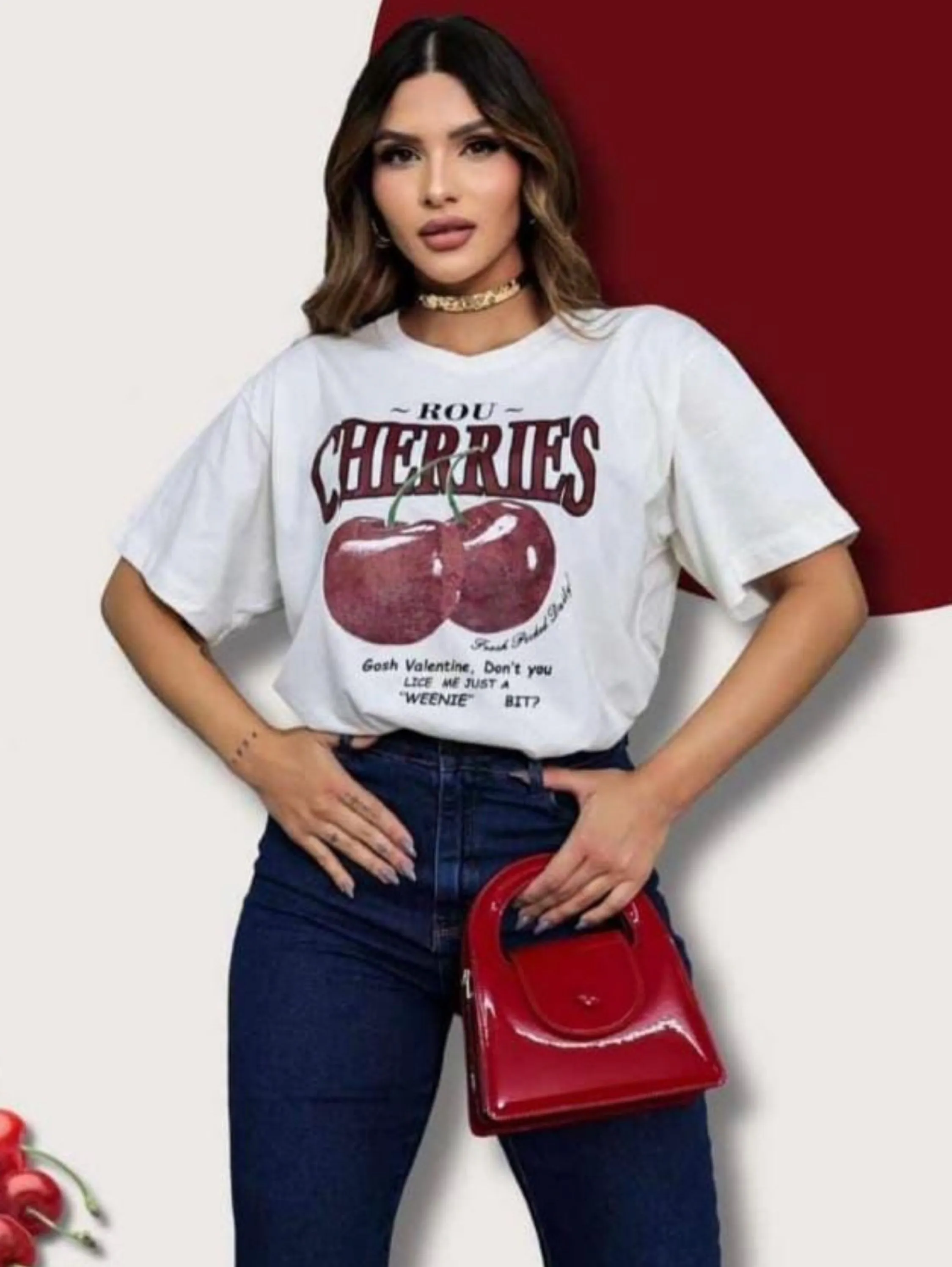 Camiseta com algodão de cherries cereja