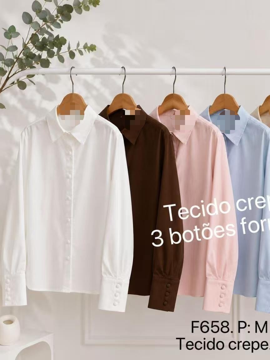 camisa social liso de crepe importado