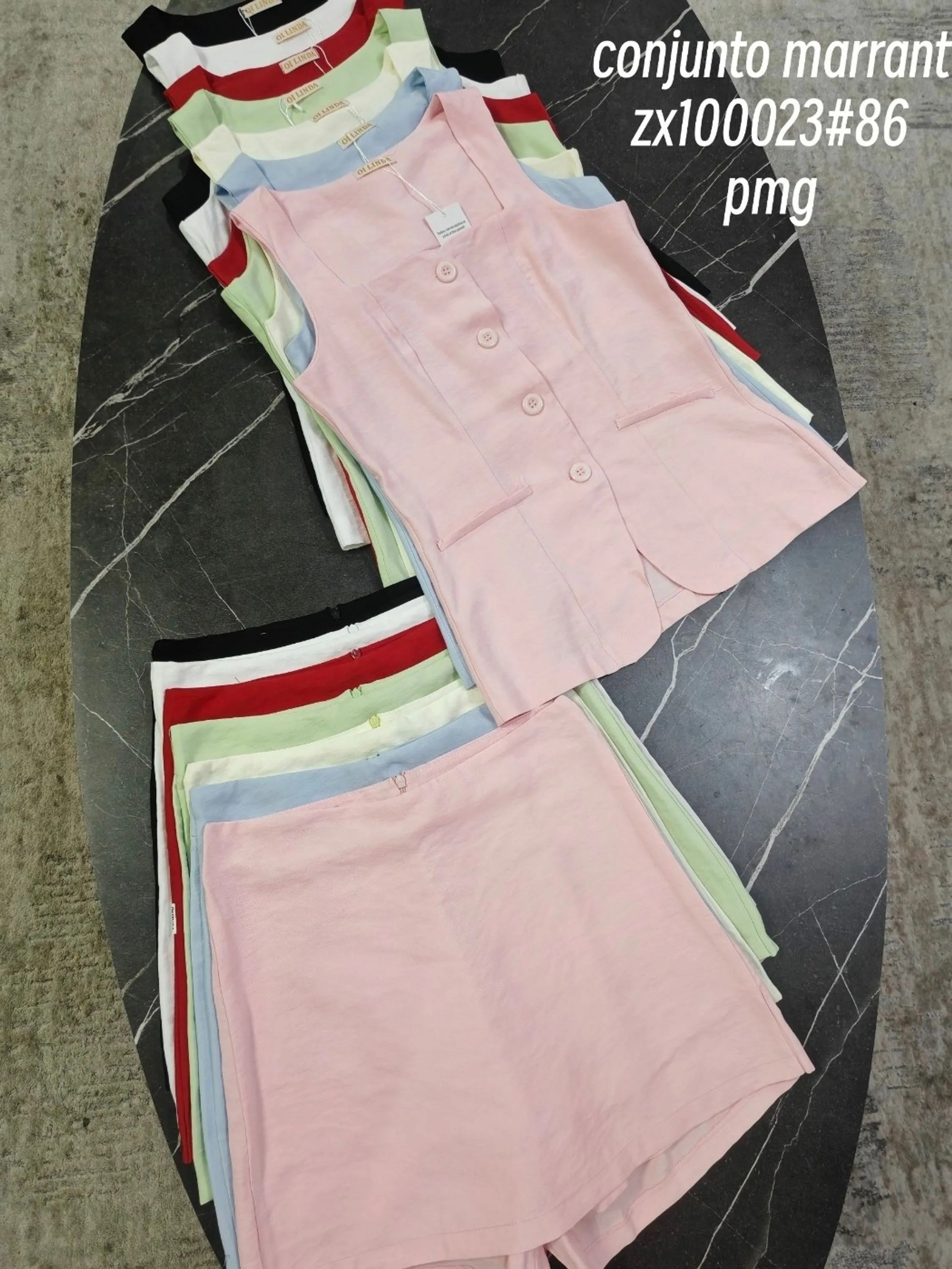 conjunto de marrant colete com short saia