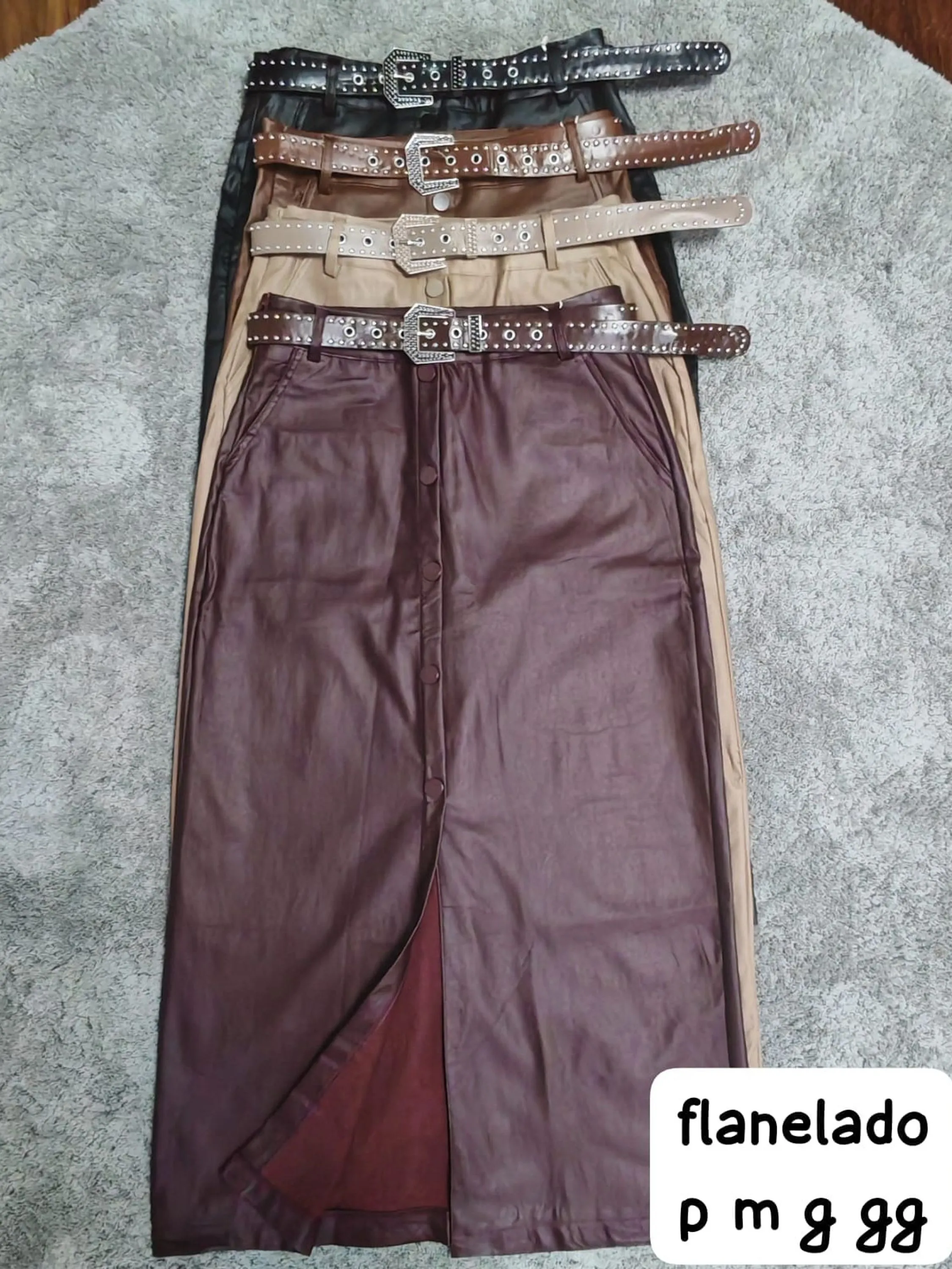 saia midi resinada com cinto importado