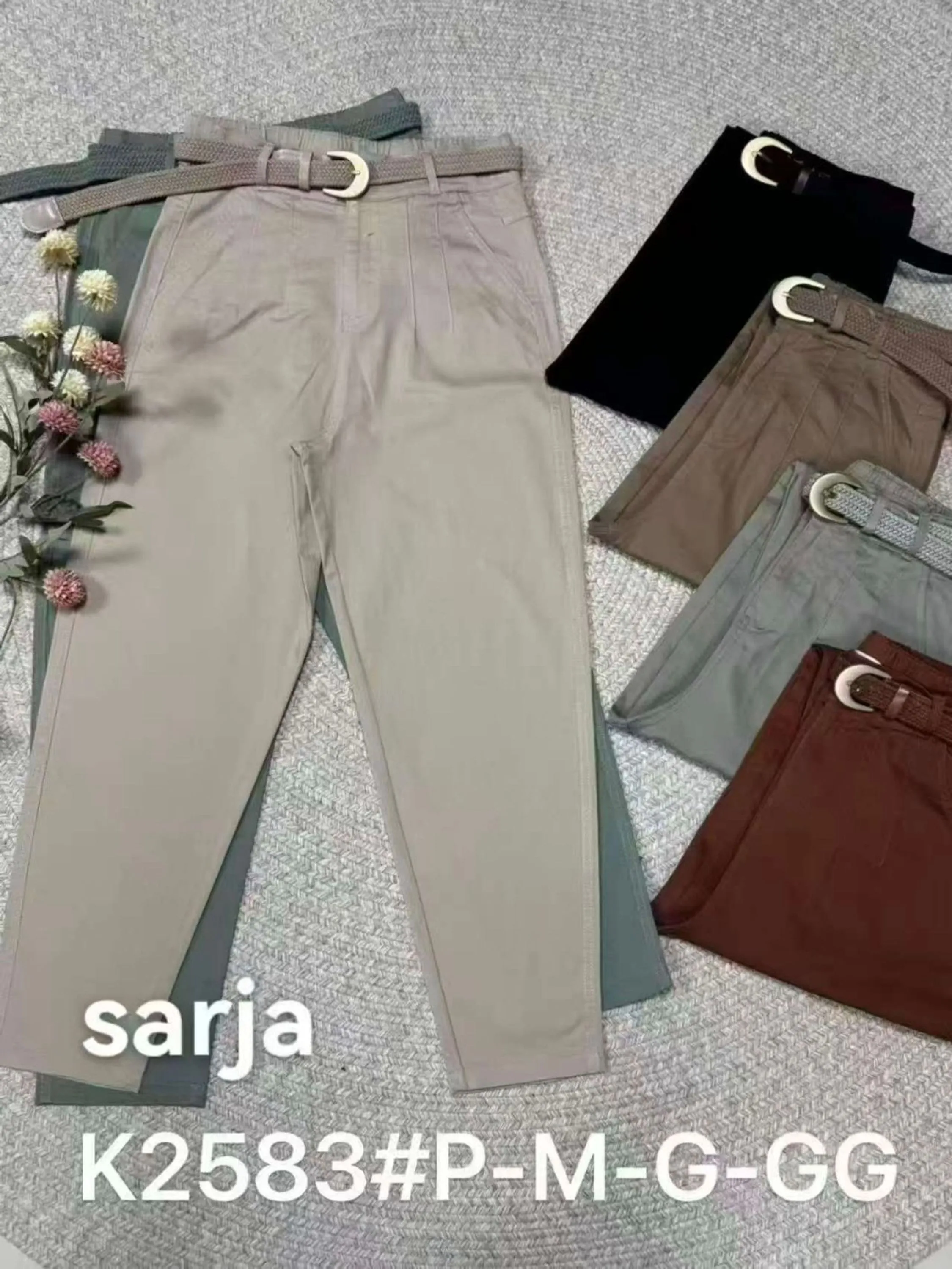 calca sarja com cinto importado