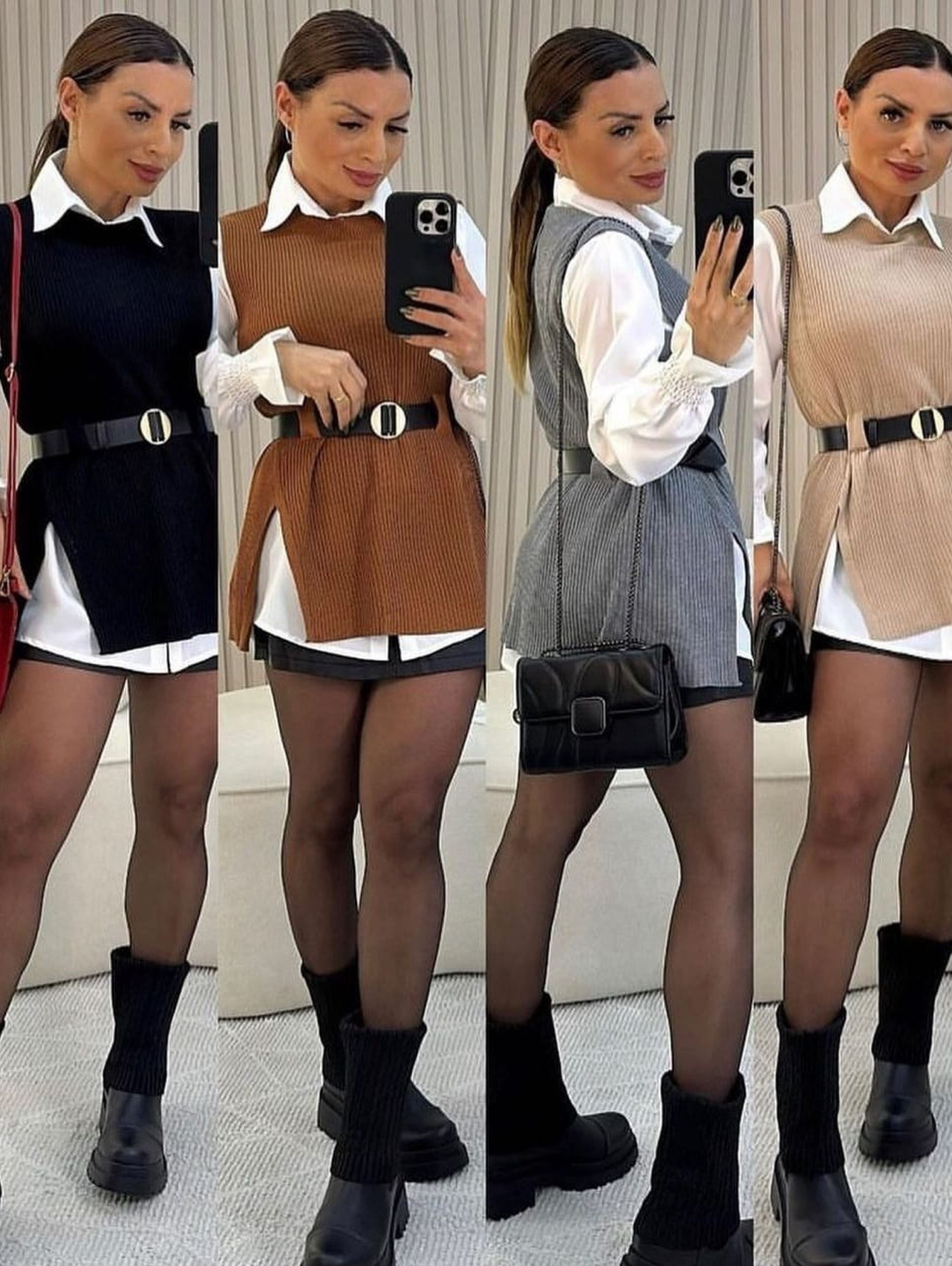 まとめセット Conjunto camisa com colete com cinto importado - Oi Linda | ZAX