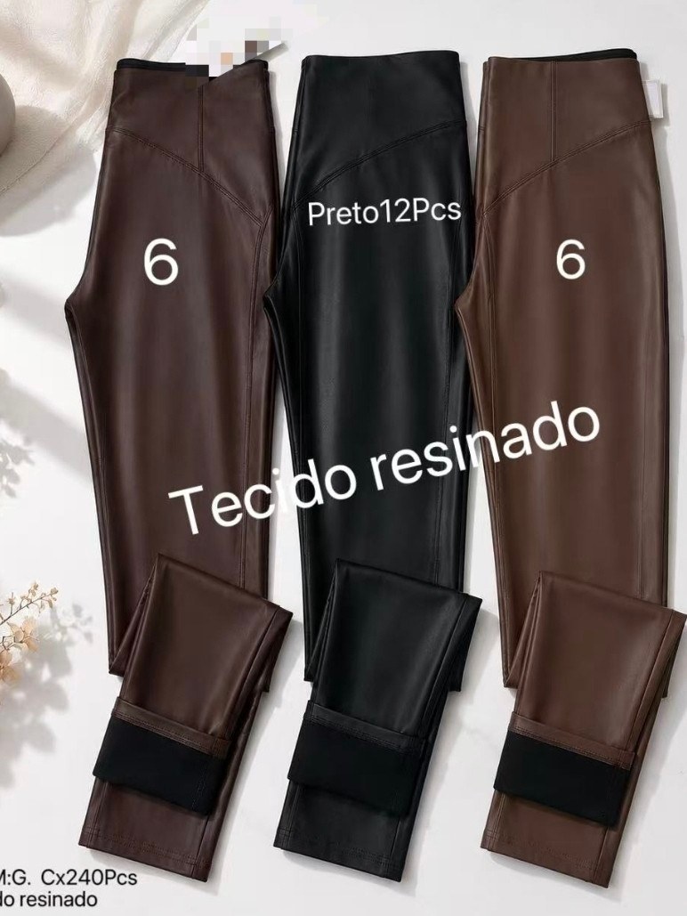 calca legging de couro flanelado importado