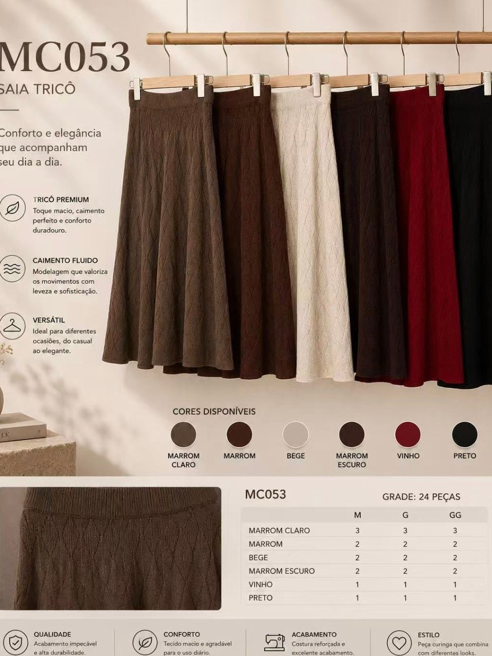 saia midi de modal importado