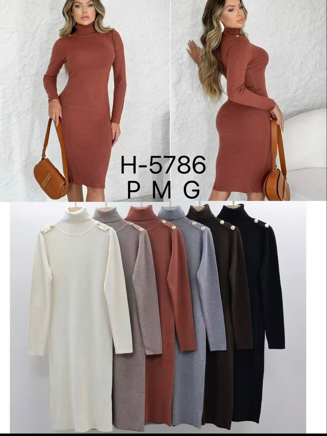 H5786vestido midi de modal cacharrel importado