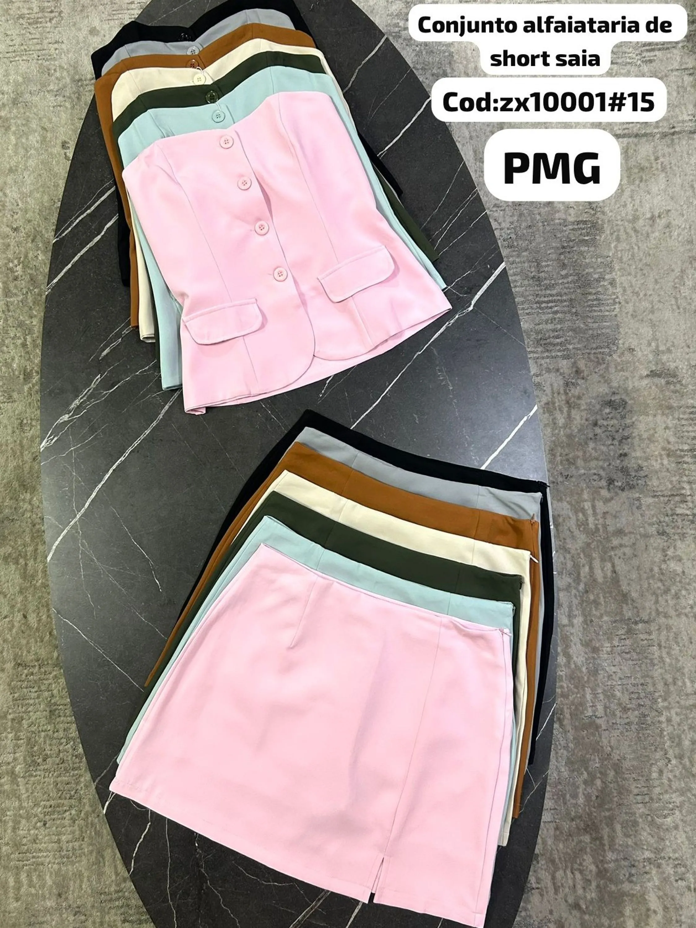 conjunto alfaiataria blusa tomara que caiu com short saia