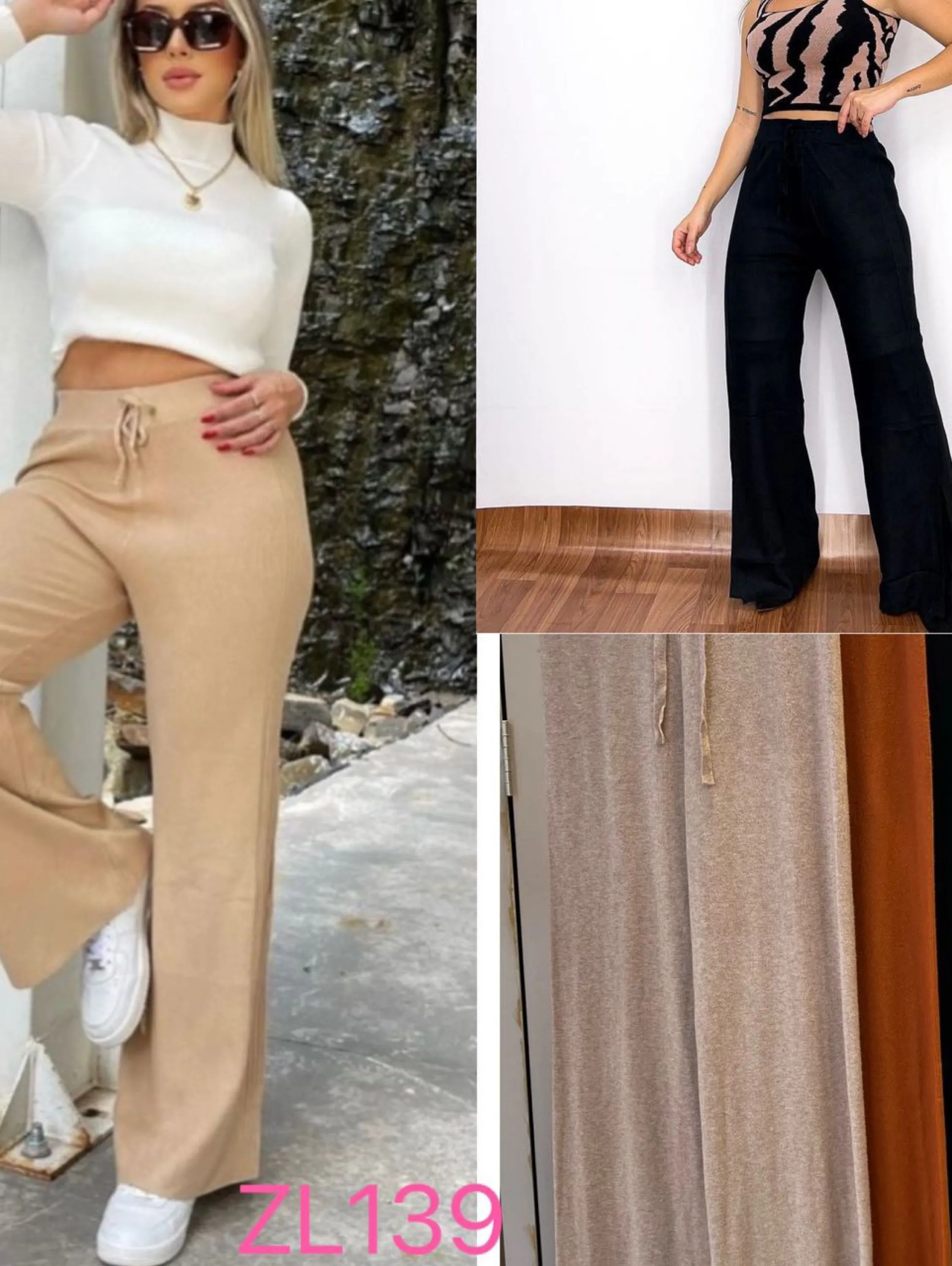 Calça pantalona de modal liso importado