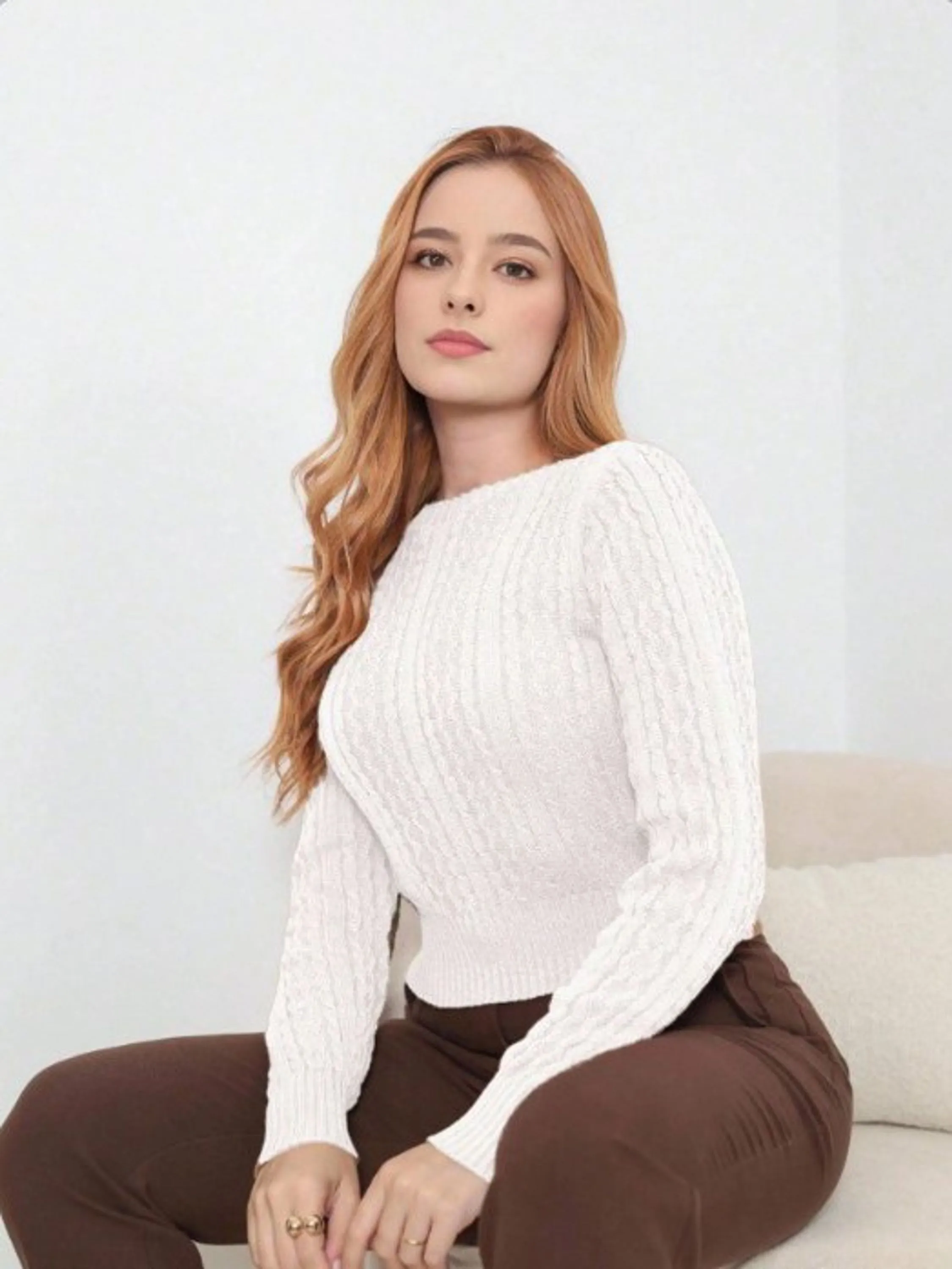 Blusa de frio feminina tricot inverno canelada tranças