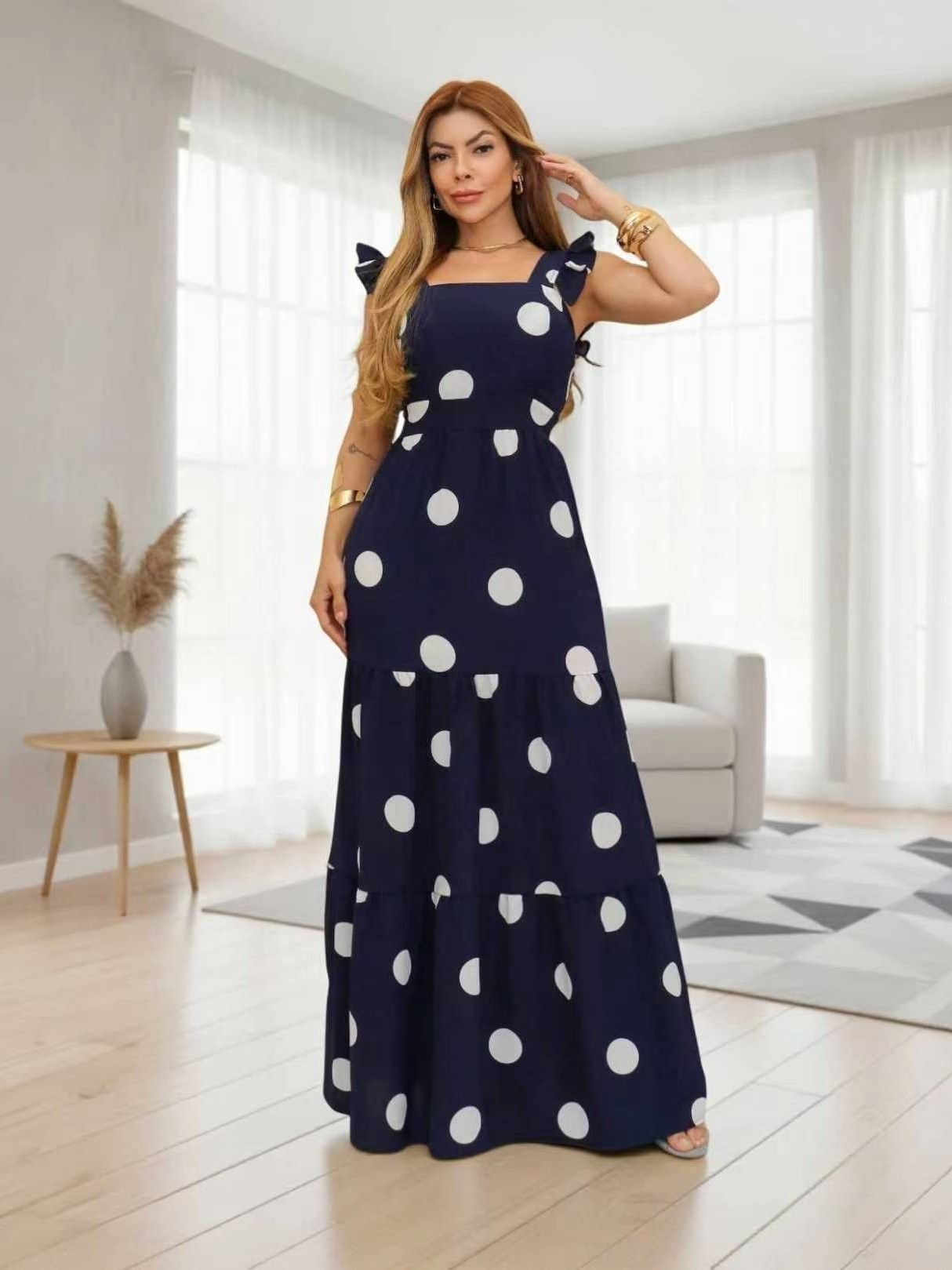 Vestido longo bolinha