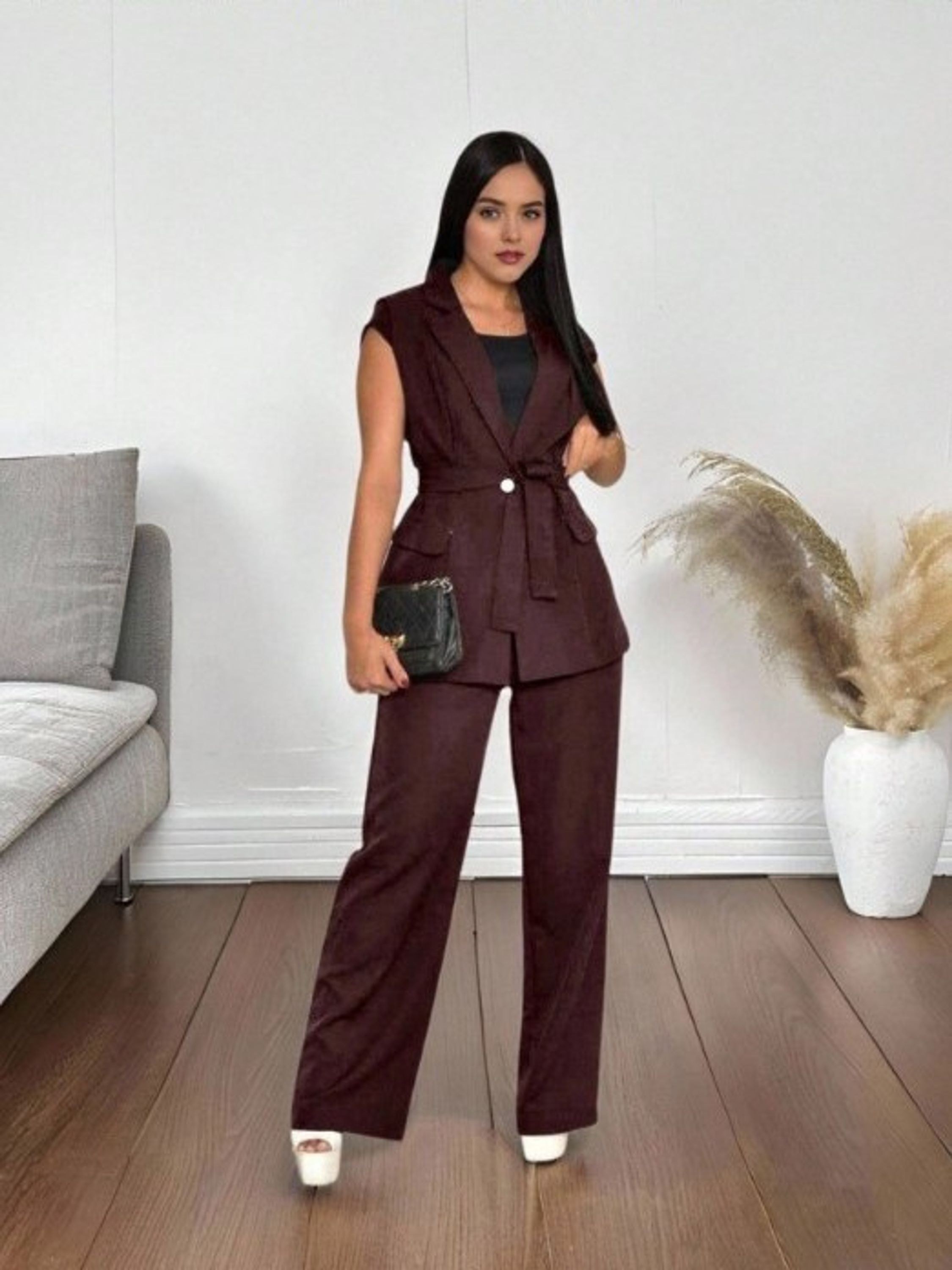 Max Colete Alfaiataria Feminino Laço Casaco Longado Elegante