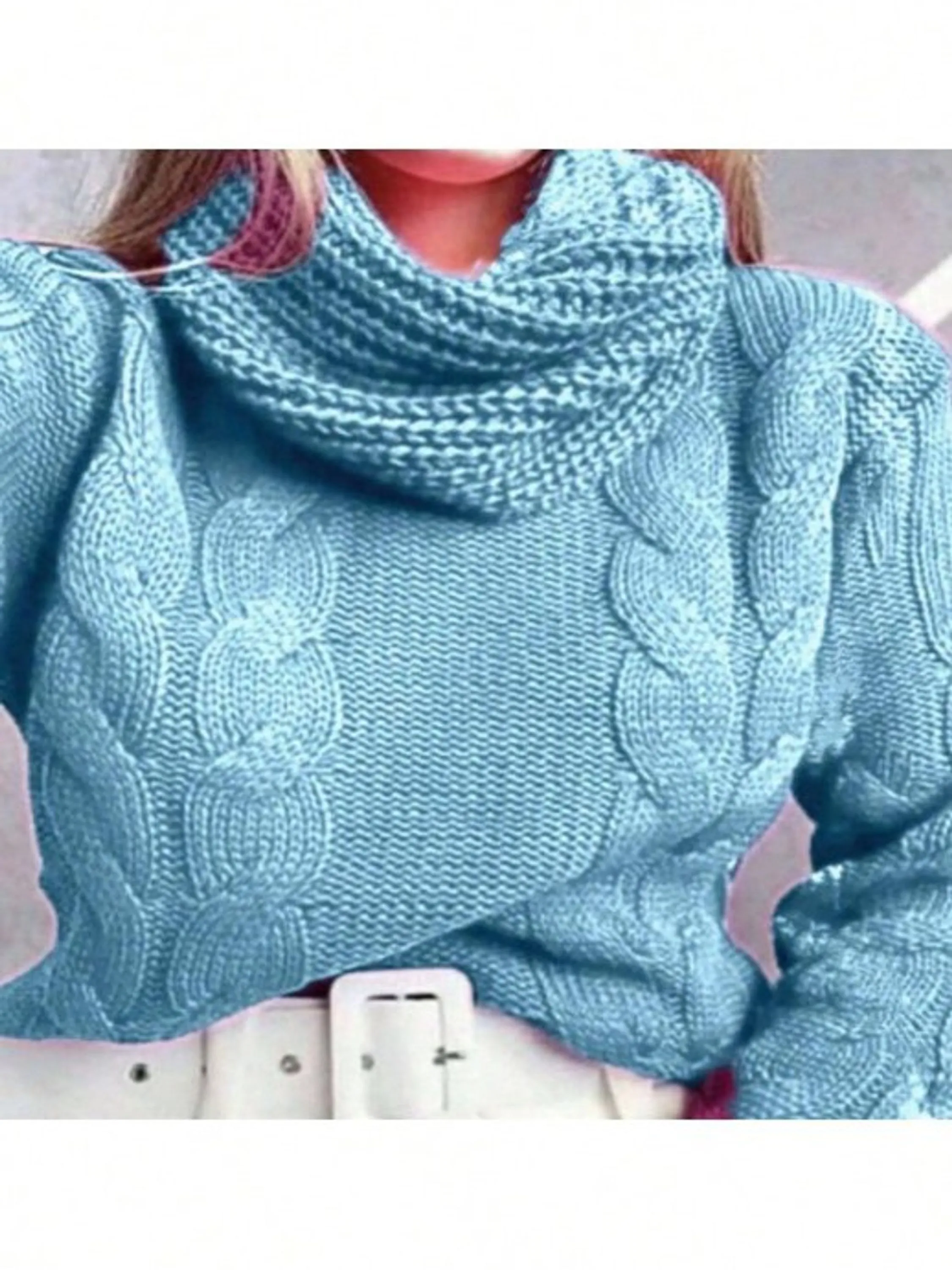 Blusa de Tricot Gola Boba Gola Alta trançada Inverno