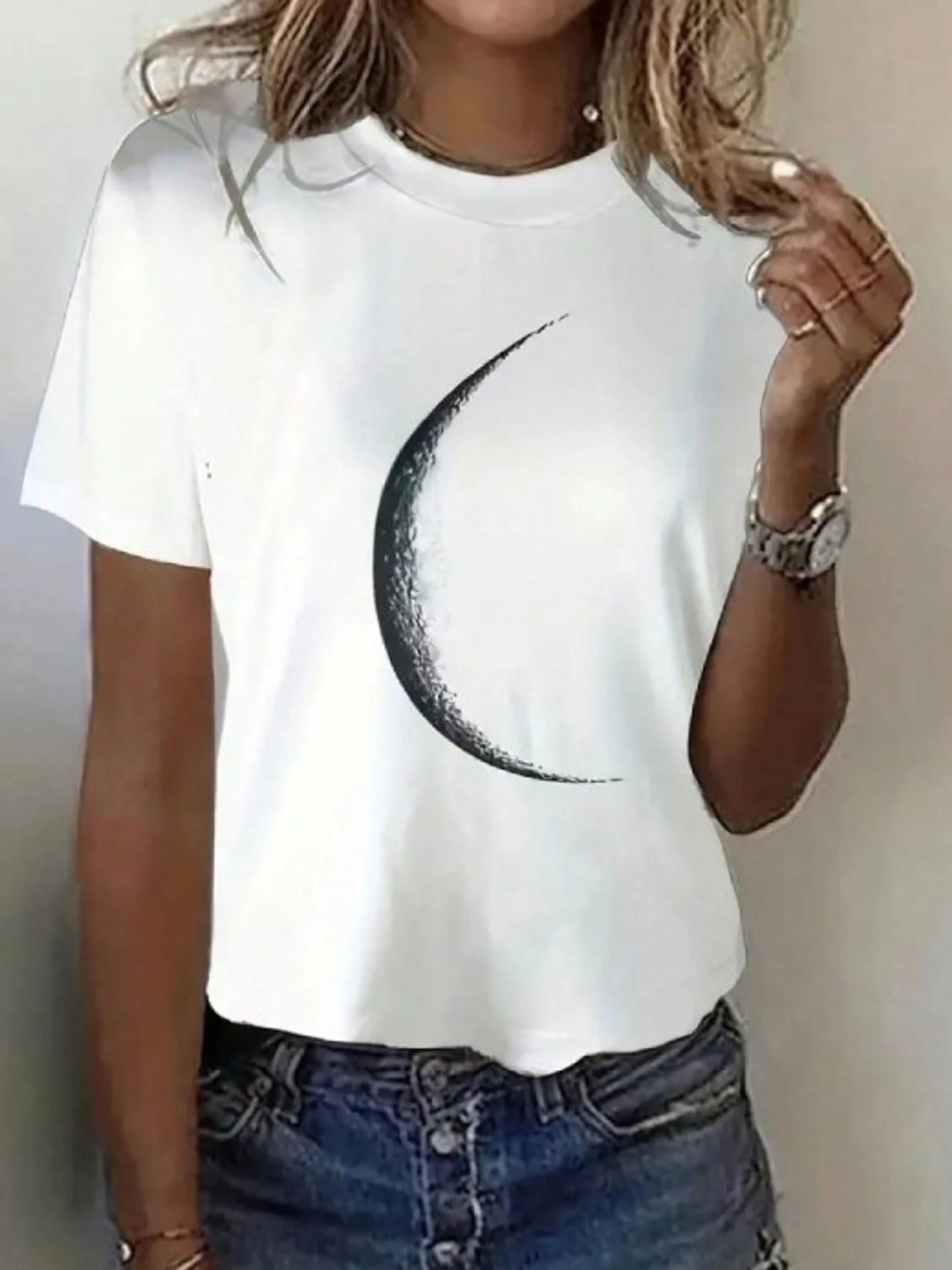 T-shirt camiseta gola Redonda Lua verão viscolycra