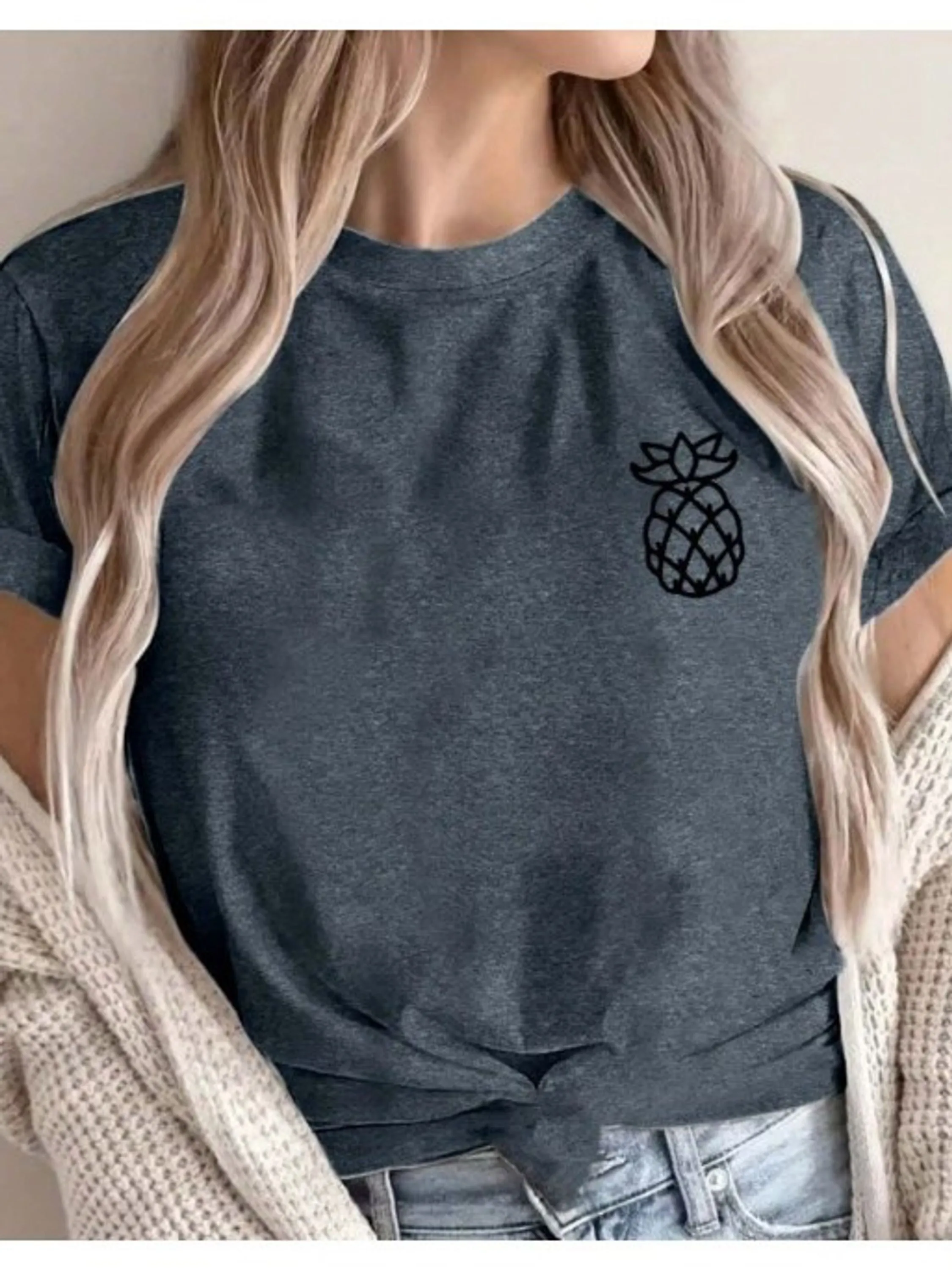 T-shirt blusa camiseta gola Redonda abacaxi verão viscolycra