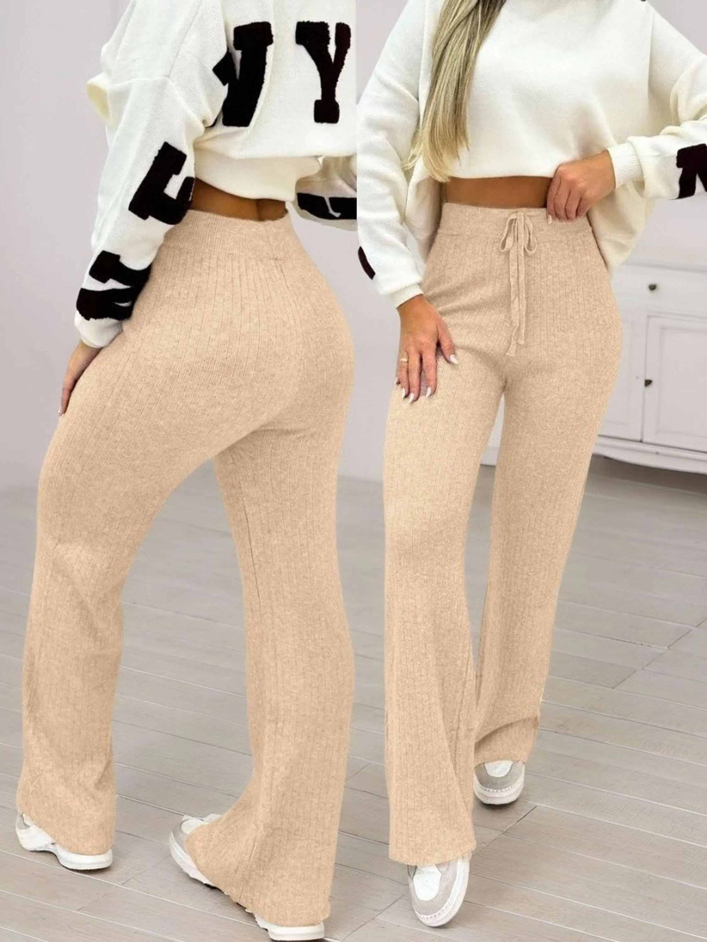 Calça feminino trico corte reto e modal pantalona