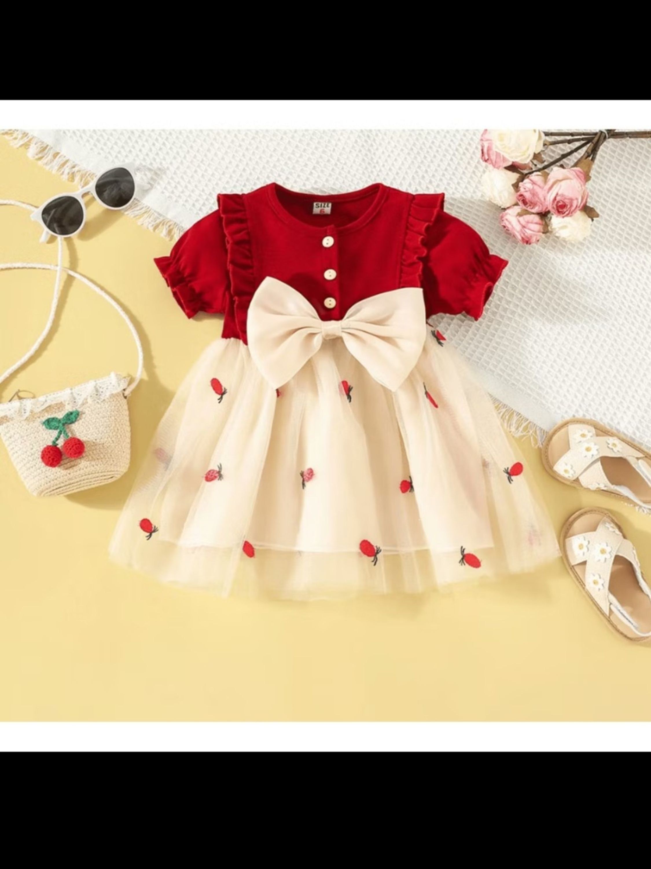 Vestido Bebe Menina Cereja Princesa Festa Verão Moda