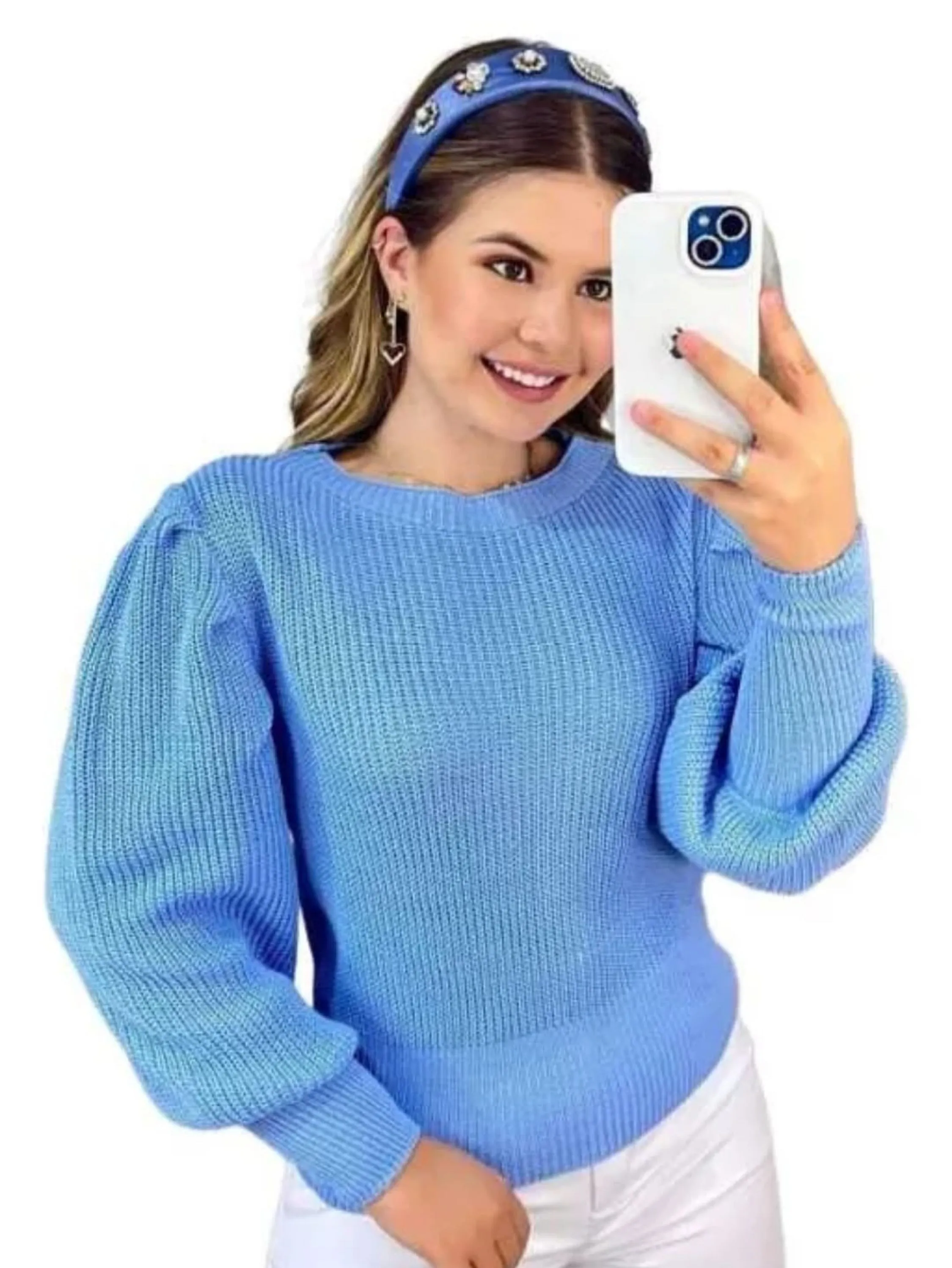 Blusa De Frio Casaquinho Suéter Tricô Manga Bufante Princesa