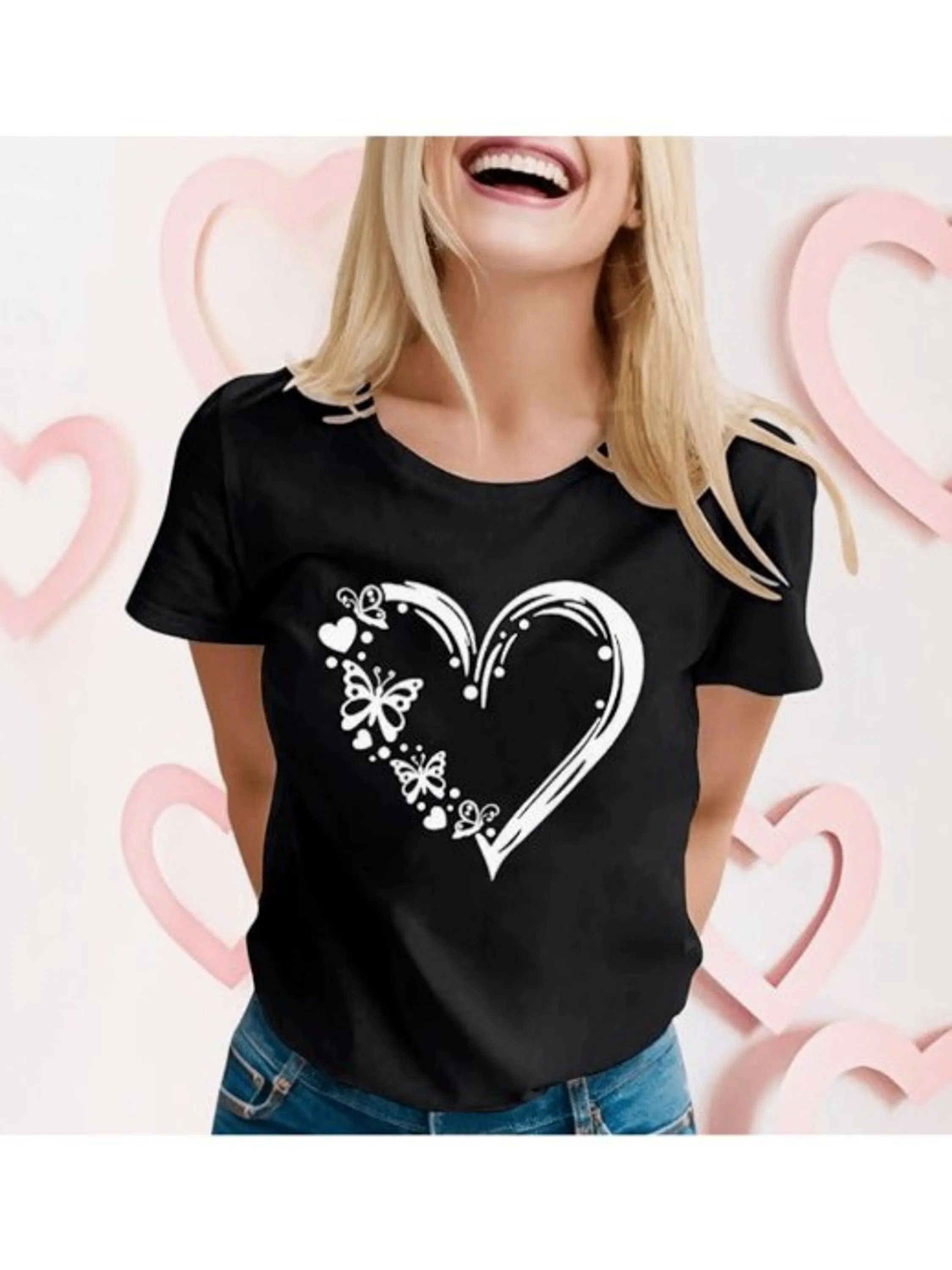 T-shirt camiseta gola Redonda heart verão viscolycra