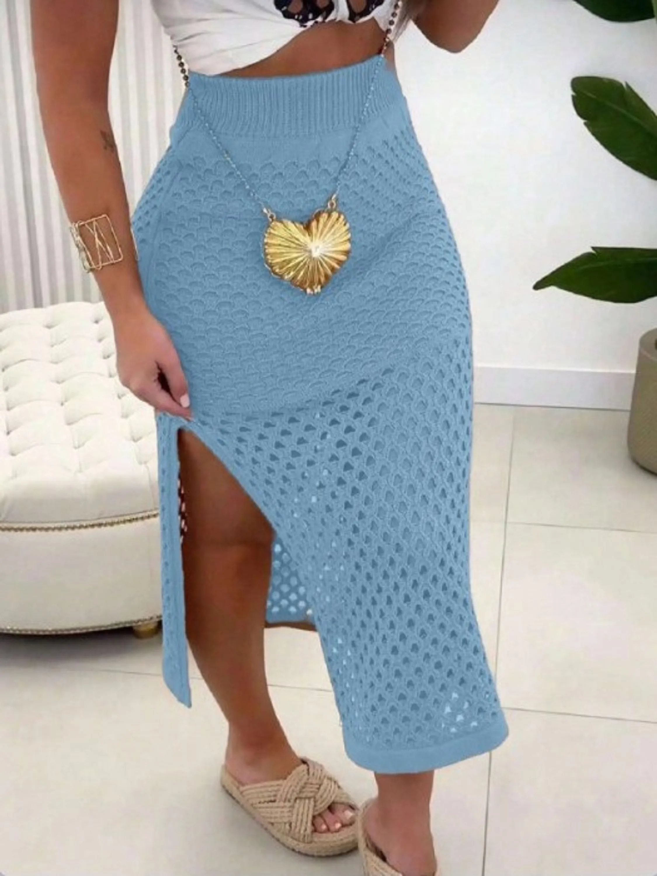 Saia Midi Trico Modal Fenda Lateral