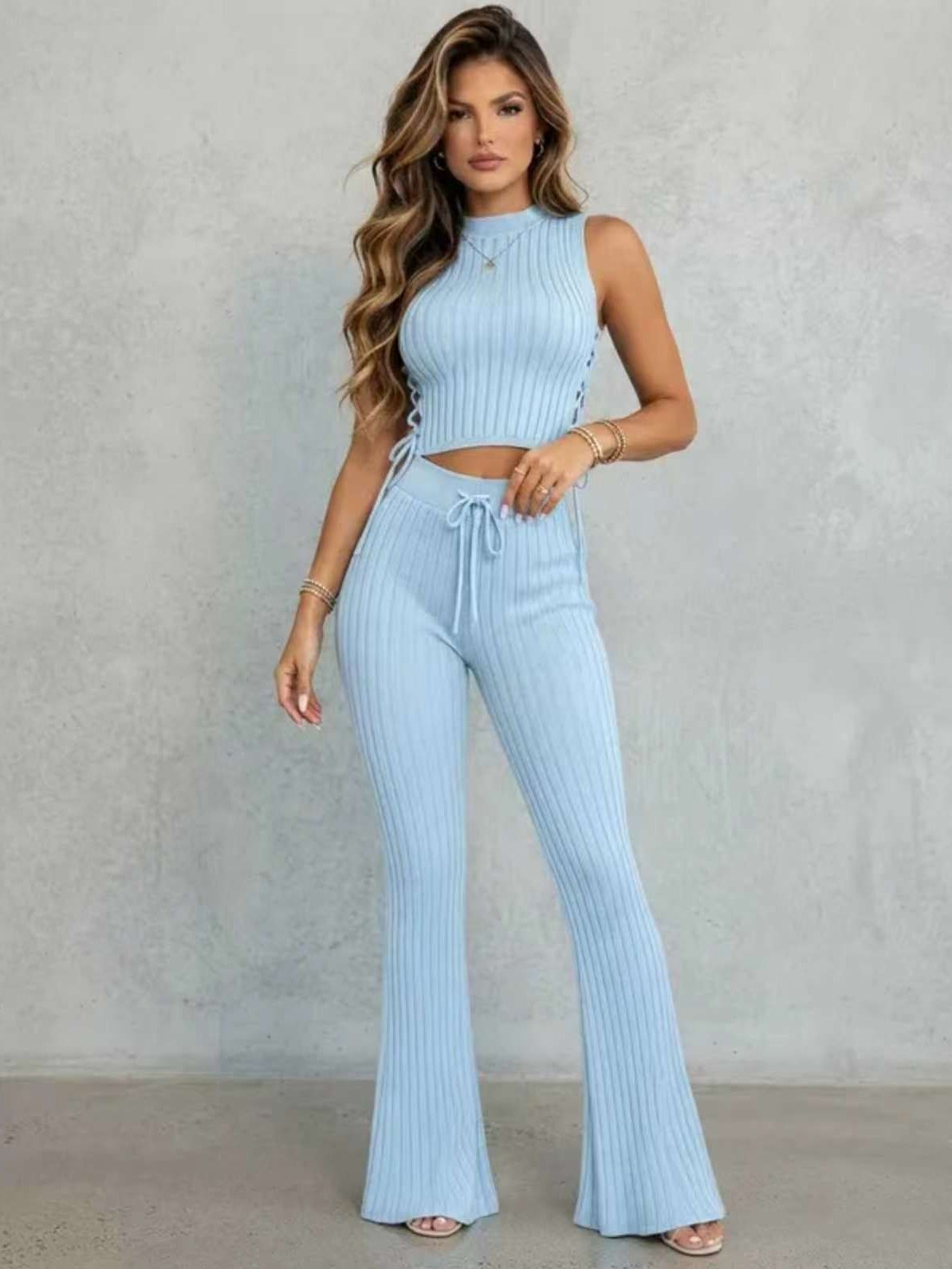 Conjunto Feminino Tricô Modal Canelado