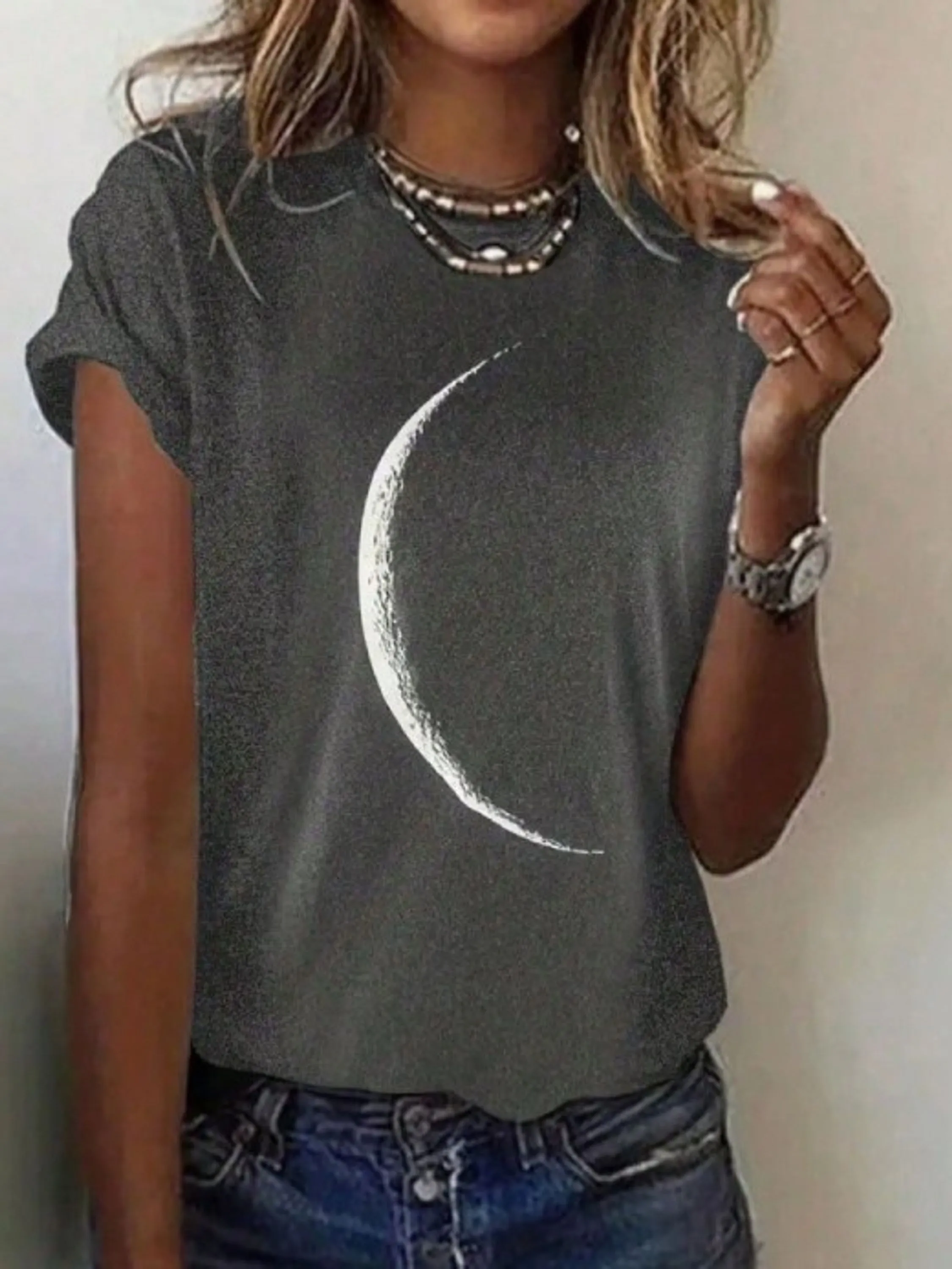 T-shirt camiseta gola Redonda Lua verão viscolycra