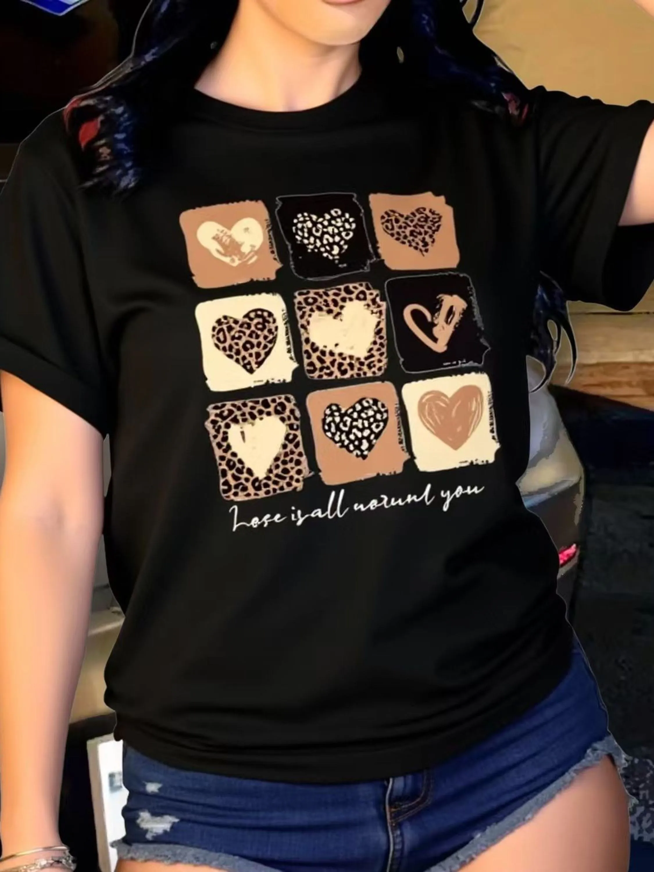 T-shirt blusa camiseta corações verão viscolycra