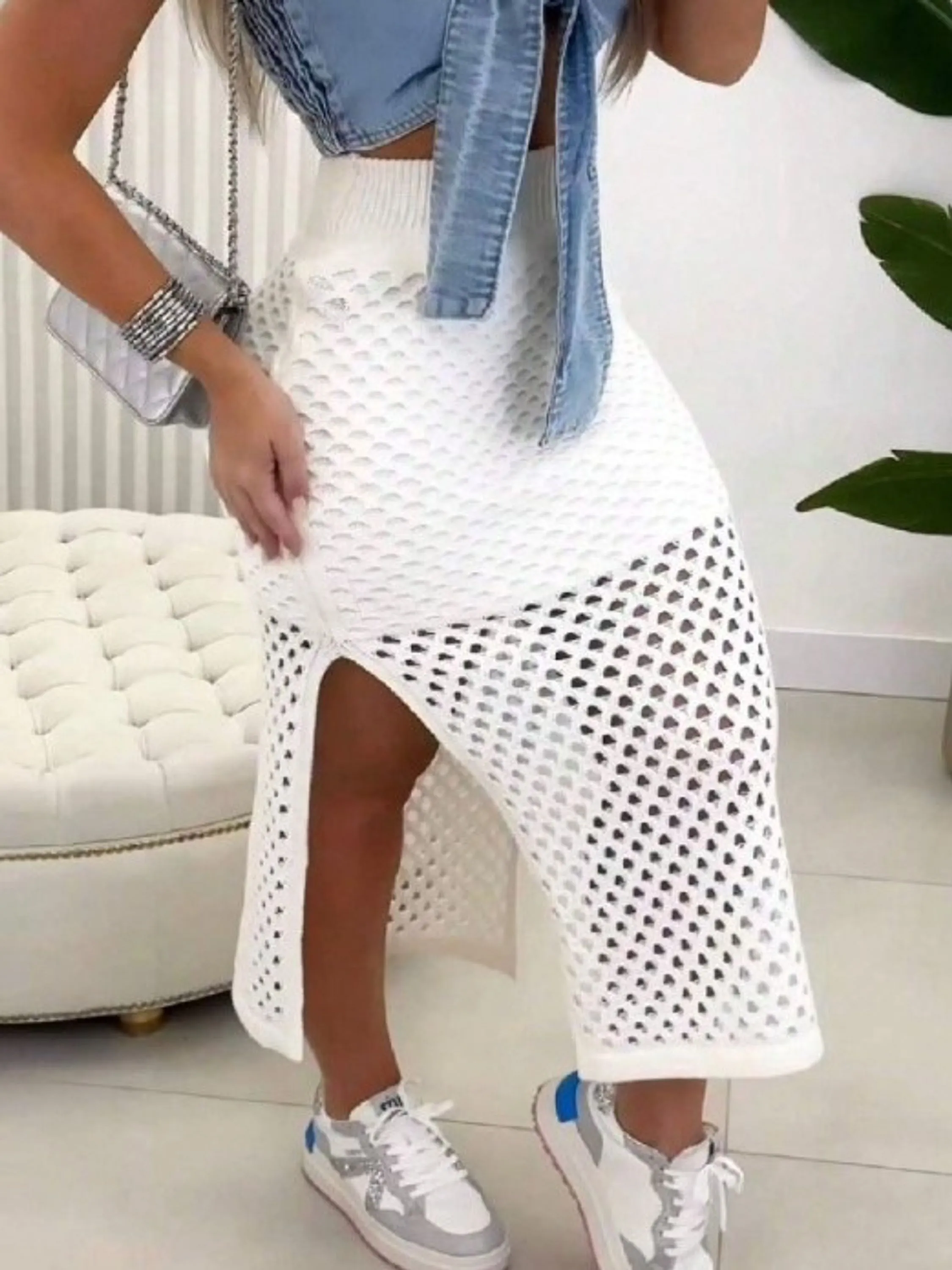 Saia Midi Trico Modal Fenda Lateral