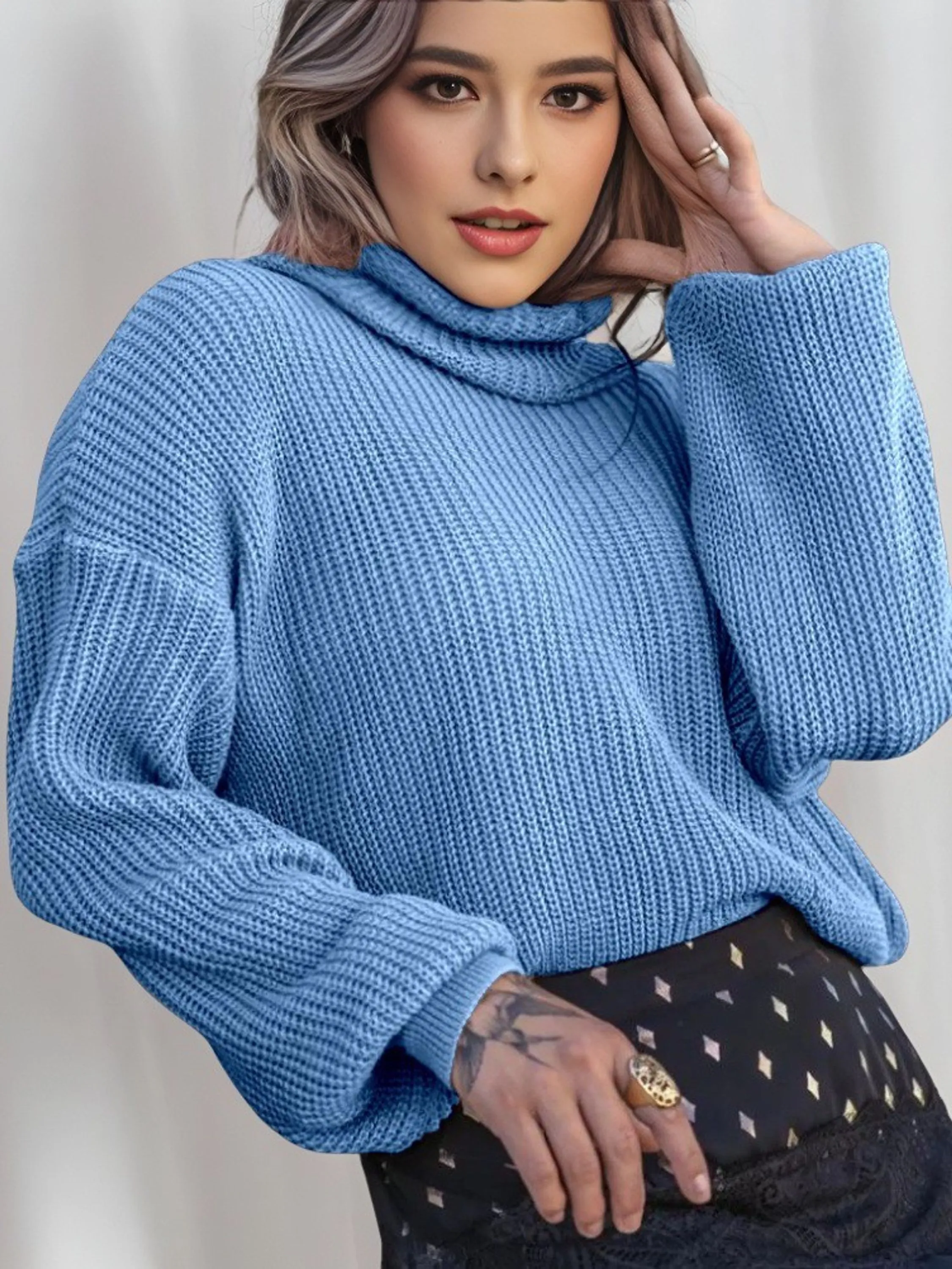 Blusa De Frio Feminina Trico Gola Alta Gola Boba