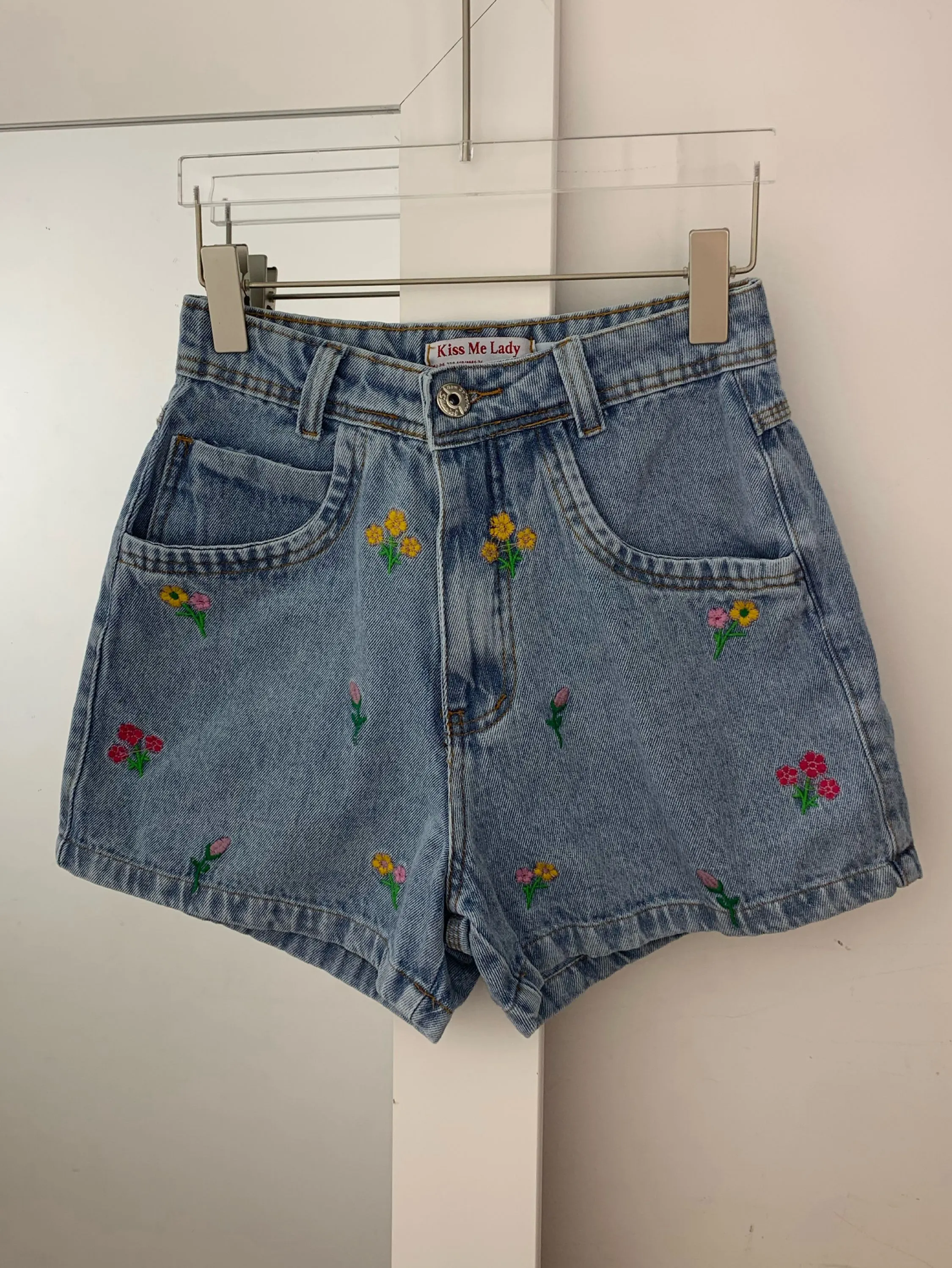 8260 short jeans feminina short bordado com bolsa