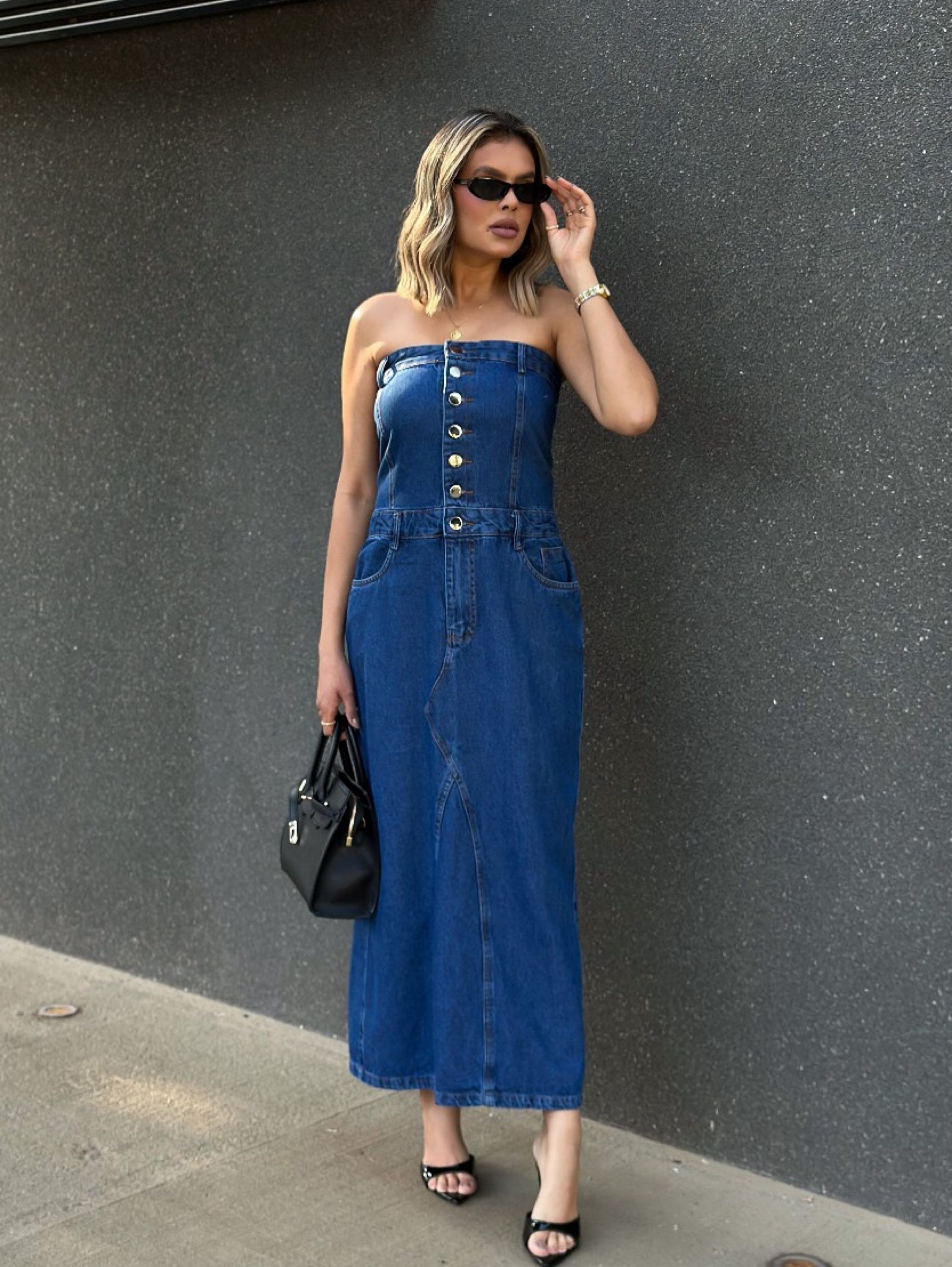 1021# vestido jeans feminina longo