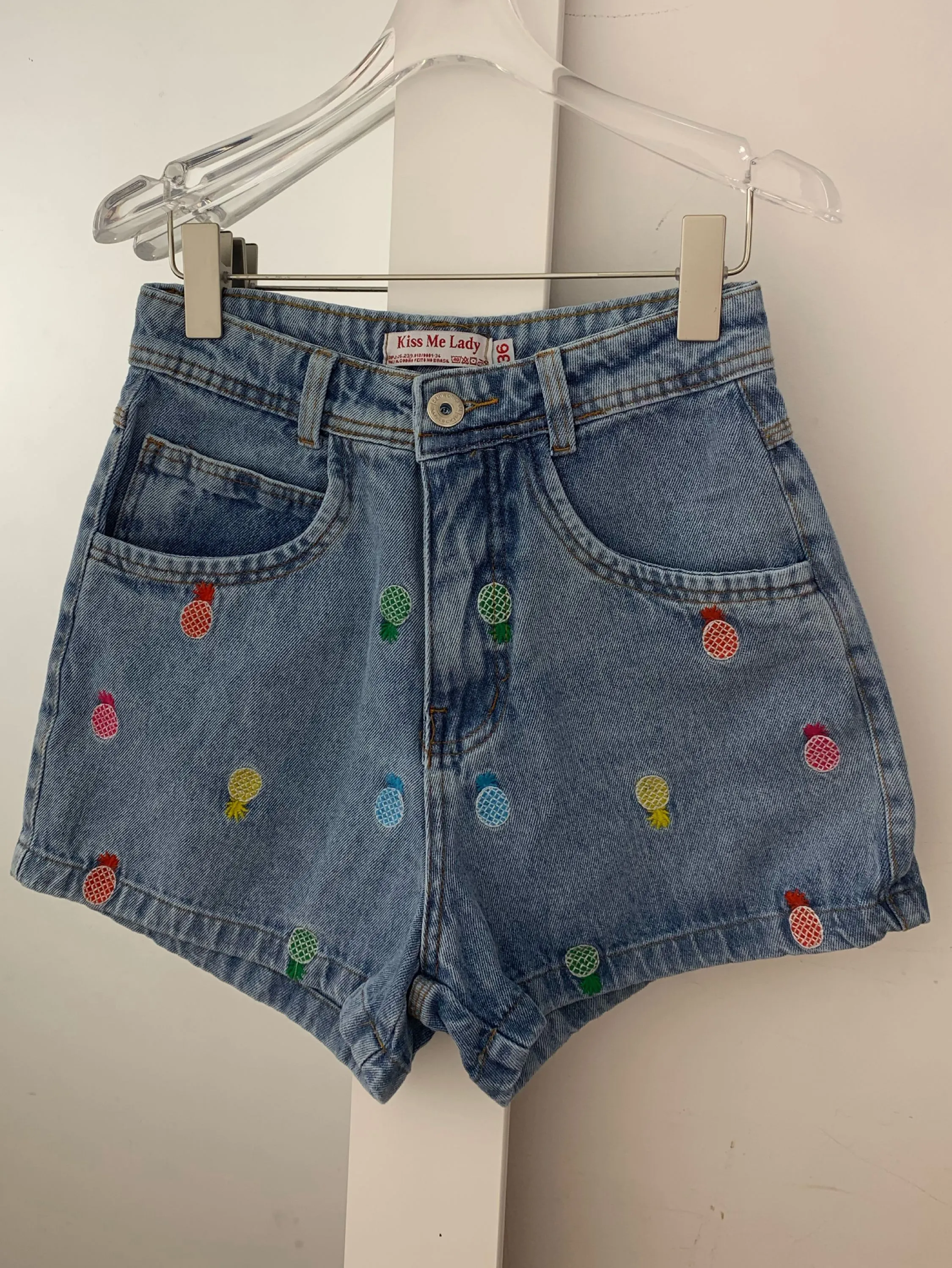 8261 short jeans feminina short bordado com bolsa