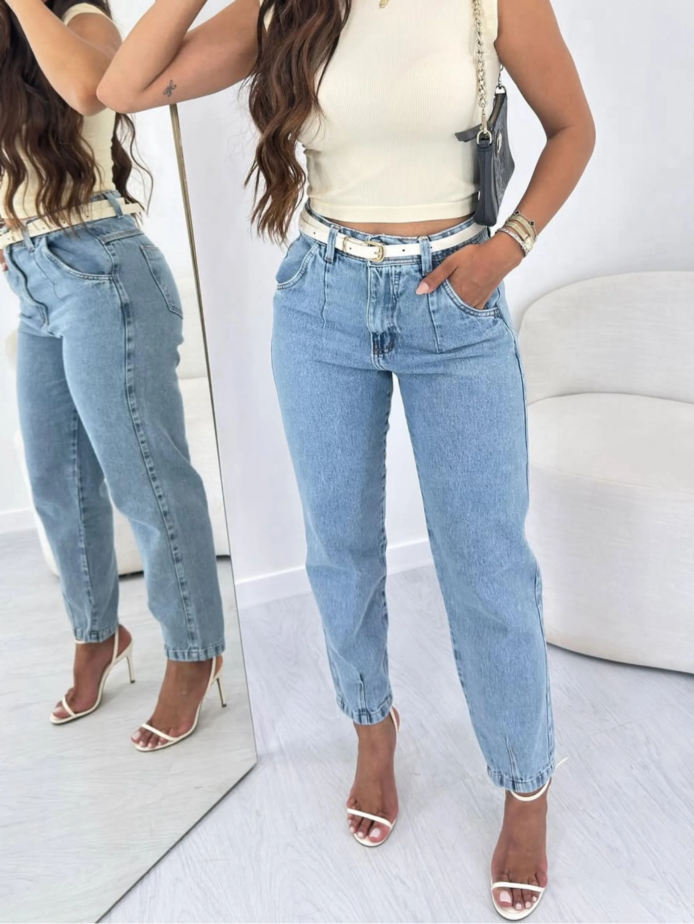 8208# calça jeans mom jeans feminina