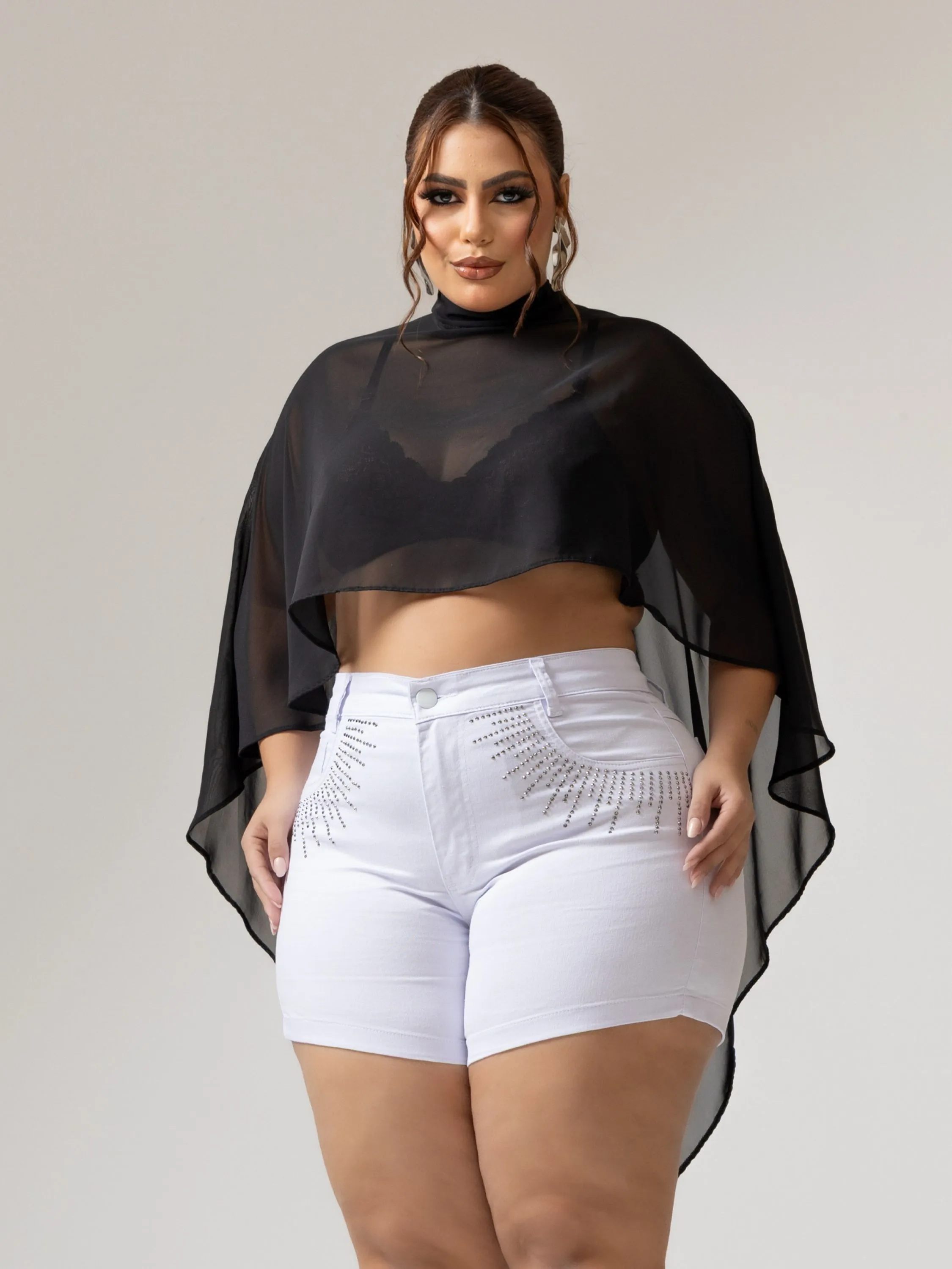 SHORT PLUS SIZE BRANCO BRILHO