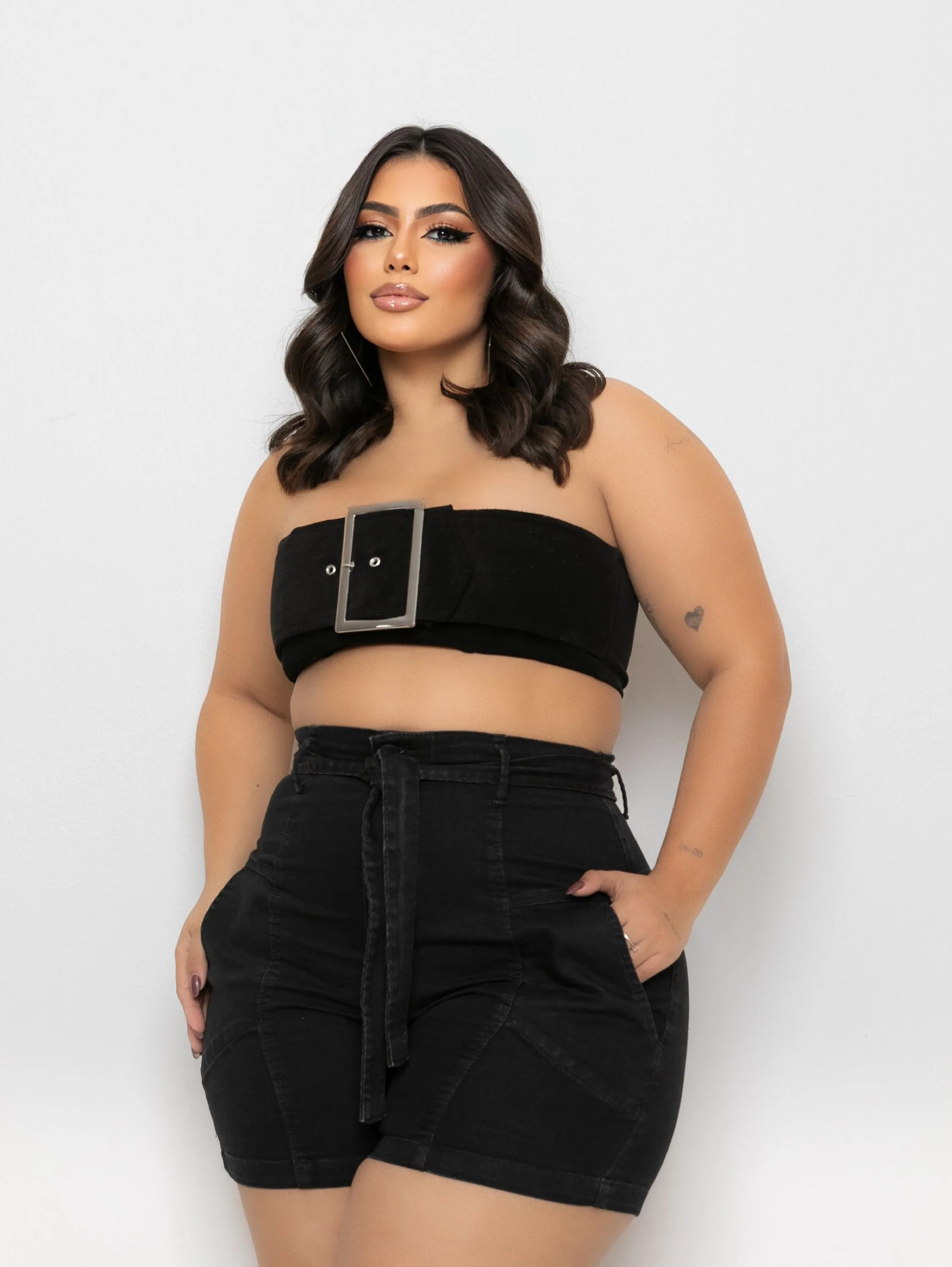 GAZARRO SHORT PLUS SIZE BLACK CINTO