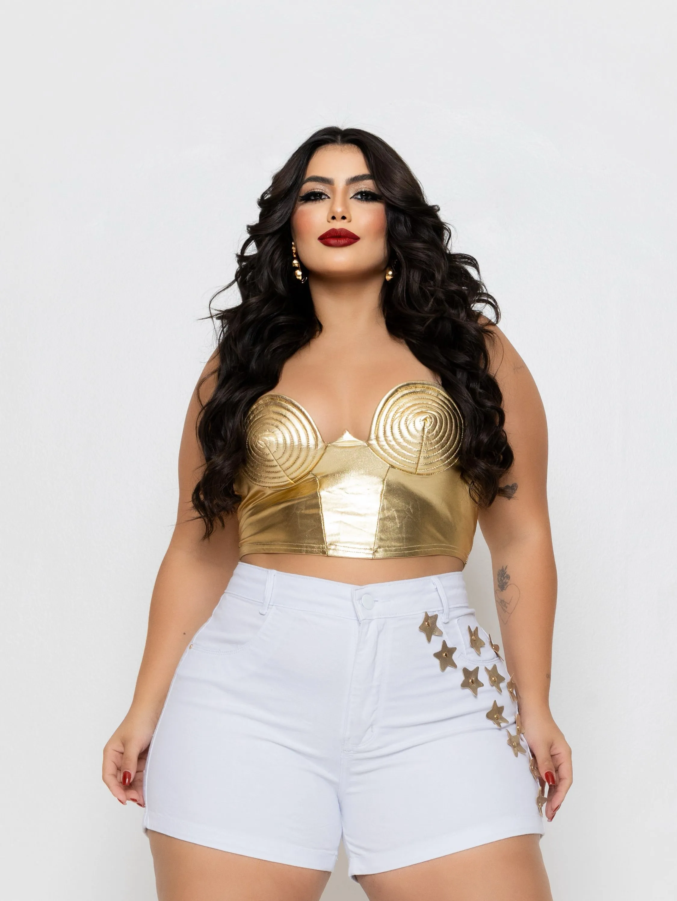 SHORT PLUS SIZE BRANCO COM ESTRELA