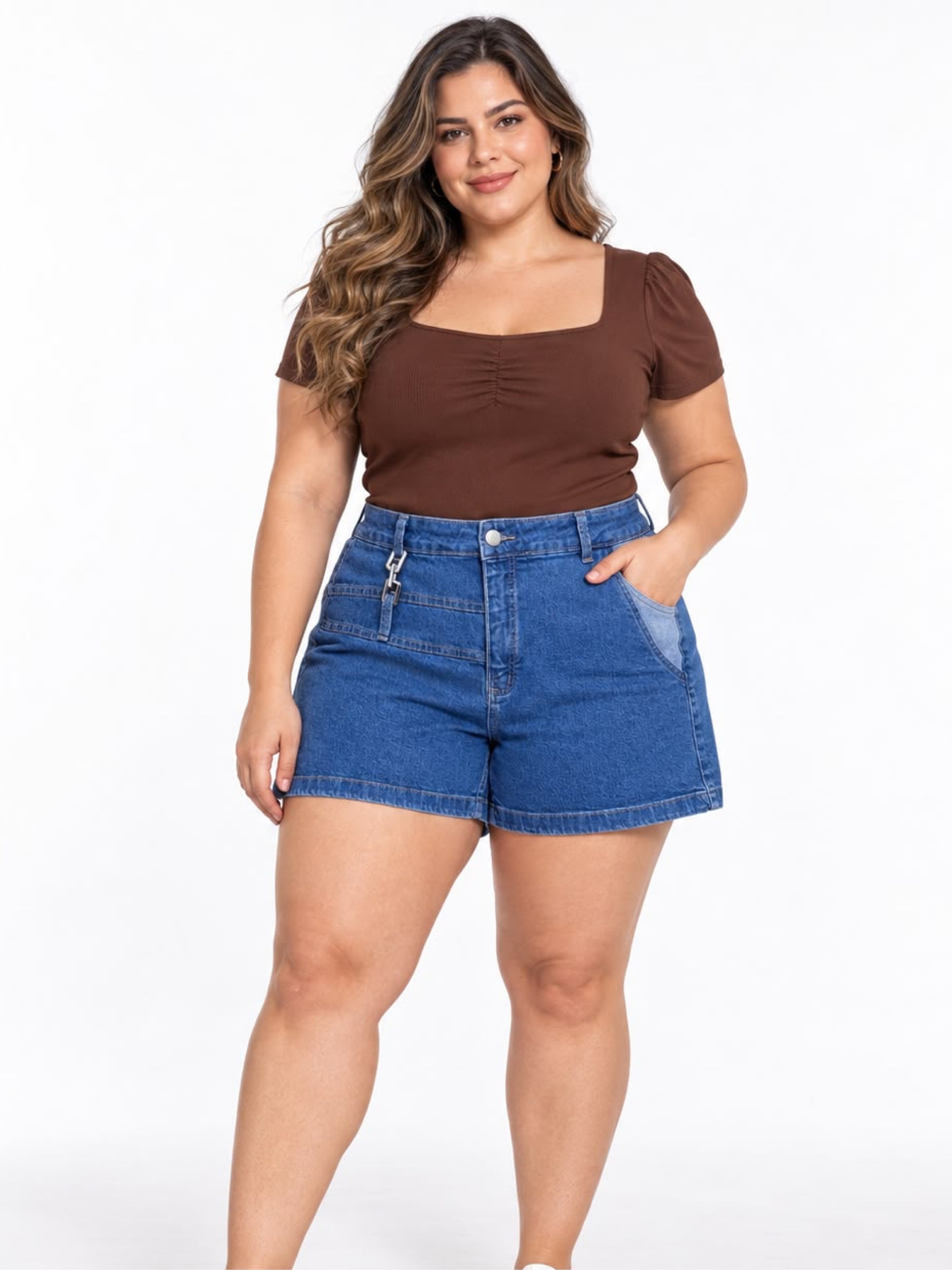 Short jeans Plus Size Veronica corrente com elastano