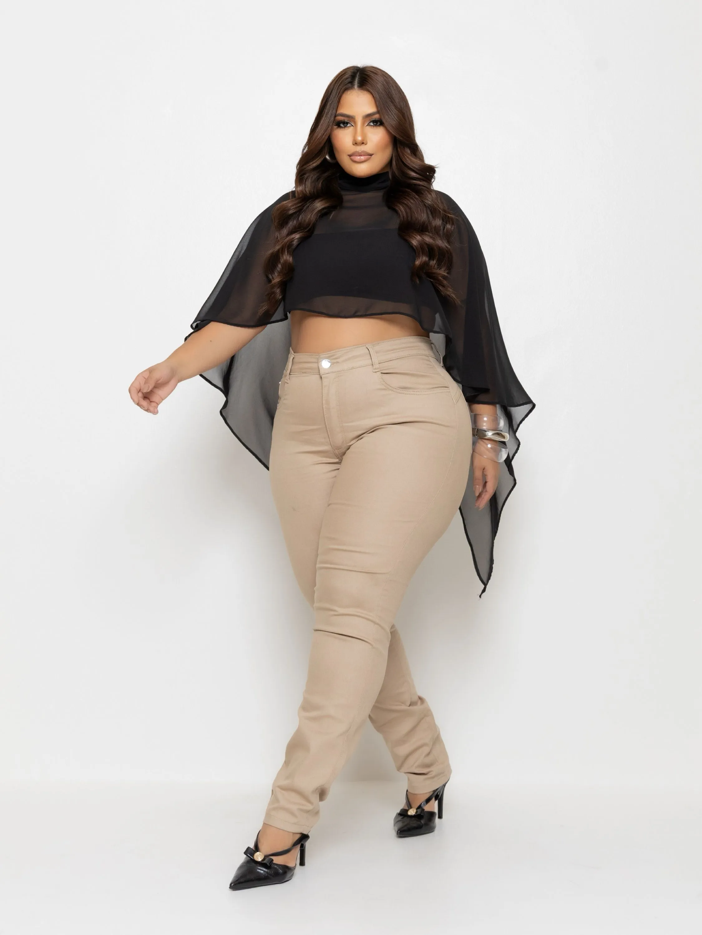 CALÇA JEANS PLUS SIZE BEGE