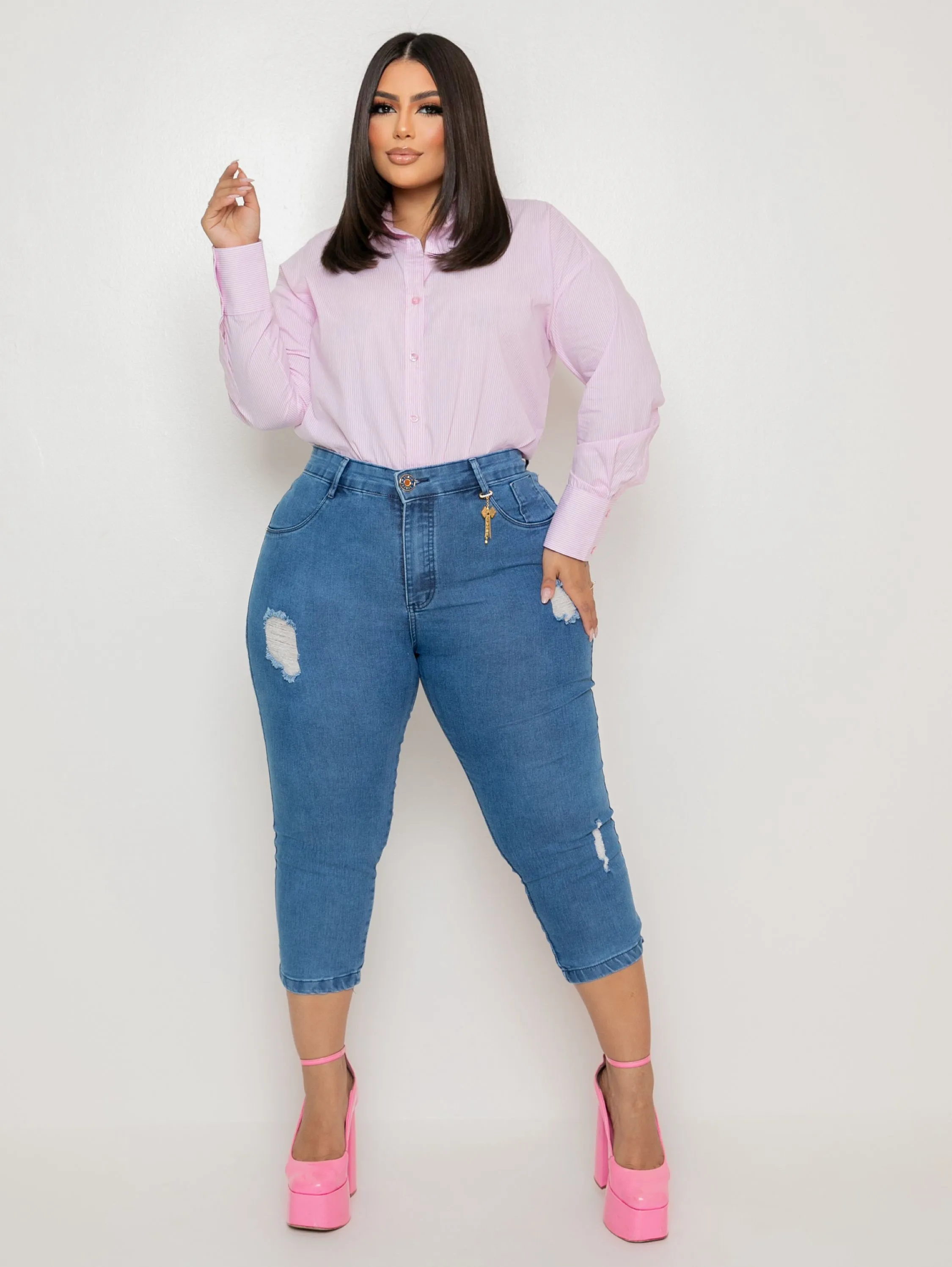 CALÇA CAPRI JEANS PLUS SIZE PREMIUM